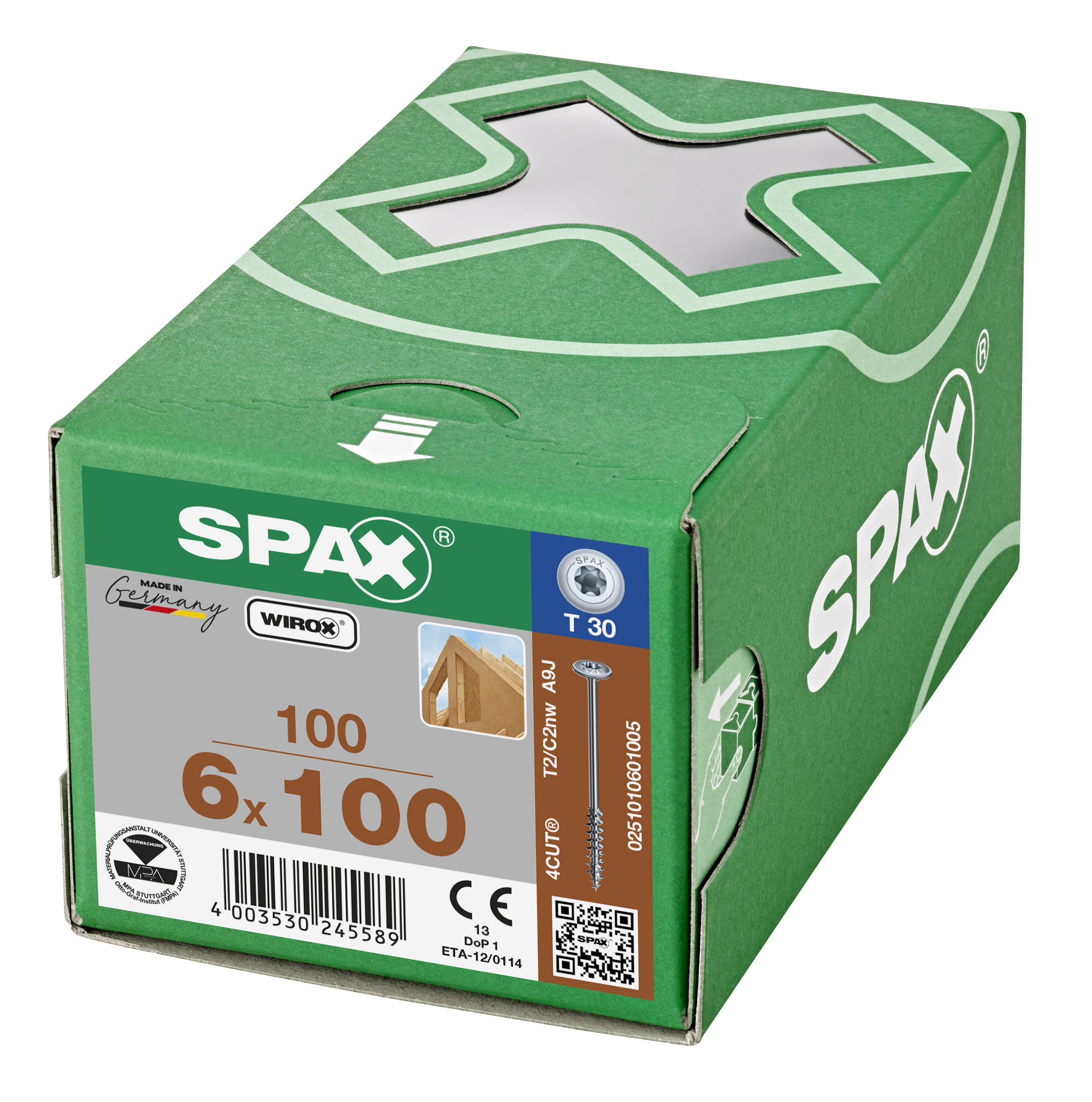 CABEZA ARANDELA SPAX T-STAR PLUS T30 ROSCA PARCIAL WIROX 100 UD.