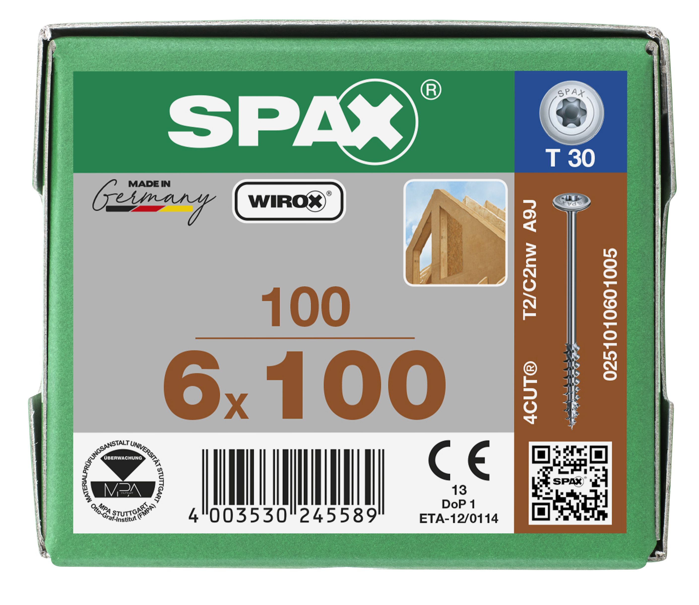CABEZA ARANDELA SPAX T-STAR PLUS T30 ROSCA PARCIAL WIROX 100 UD.
