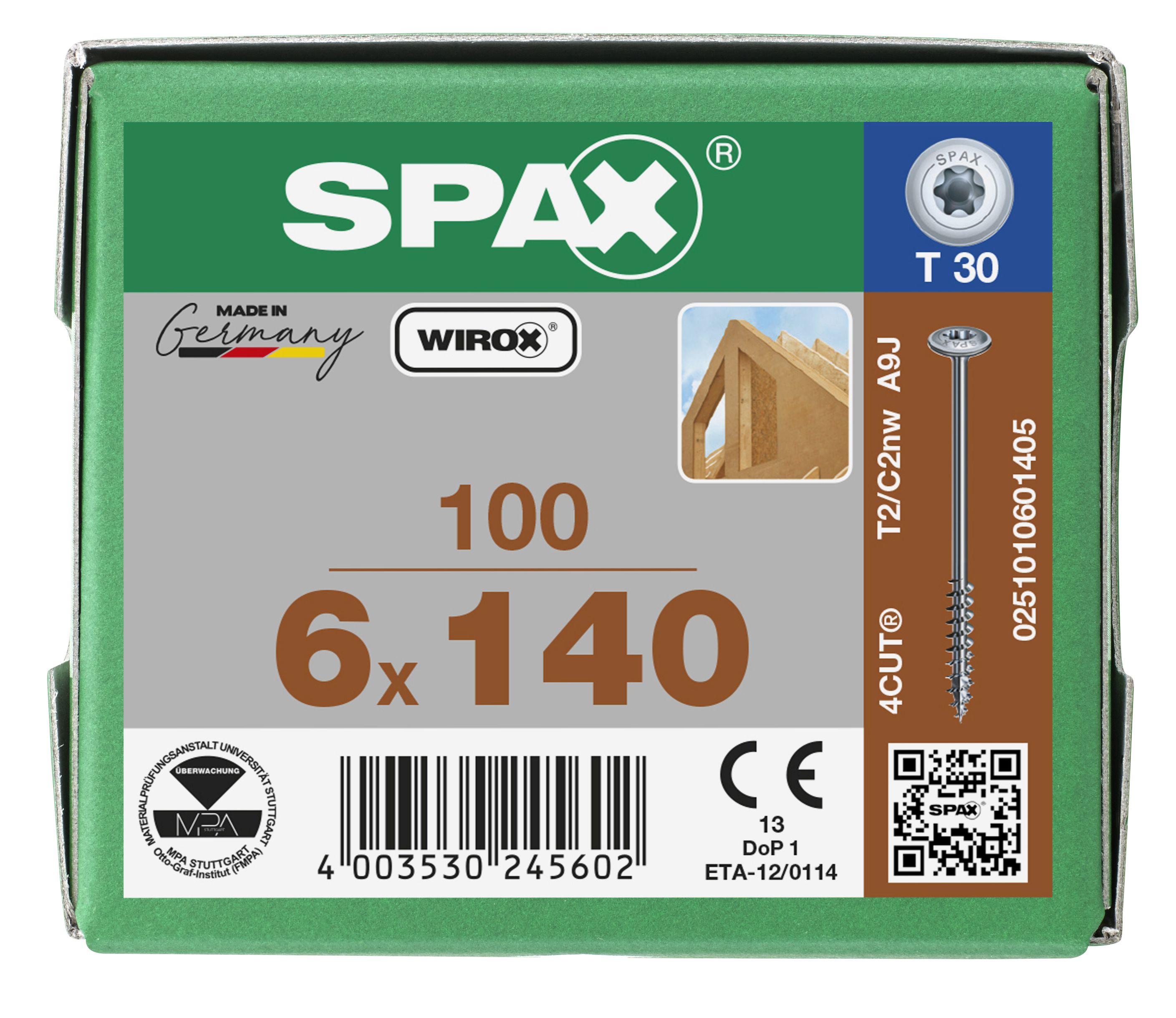 CABEZA ARANDELA SPAX T-STAR PLUS T30 ROSCA PARCIAL WIROX 100 UD.