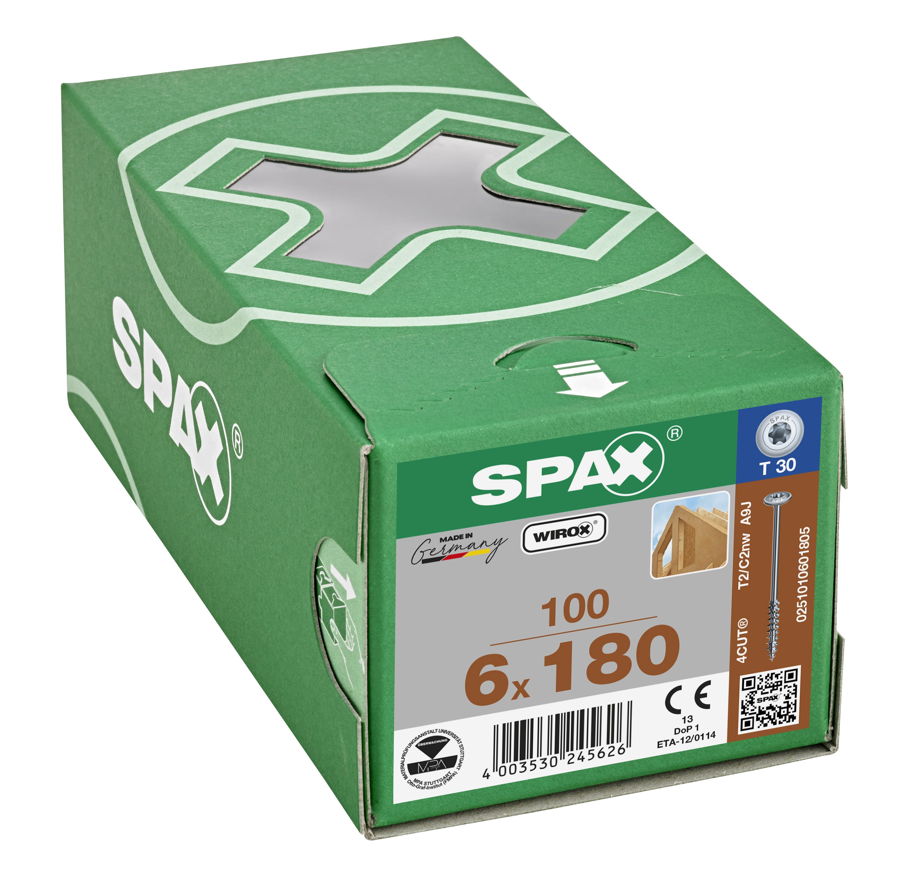 CABEZA ARANDELA SPAX T-STAR PLUS T30 ROSCA PARCIAL 4CUT WIROX 100 UD.