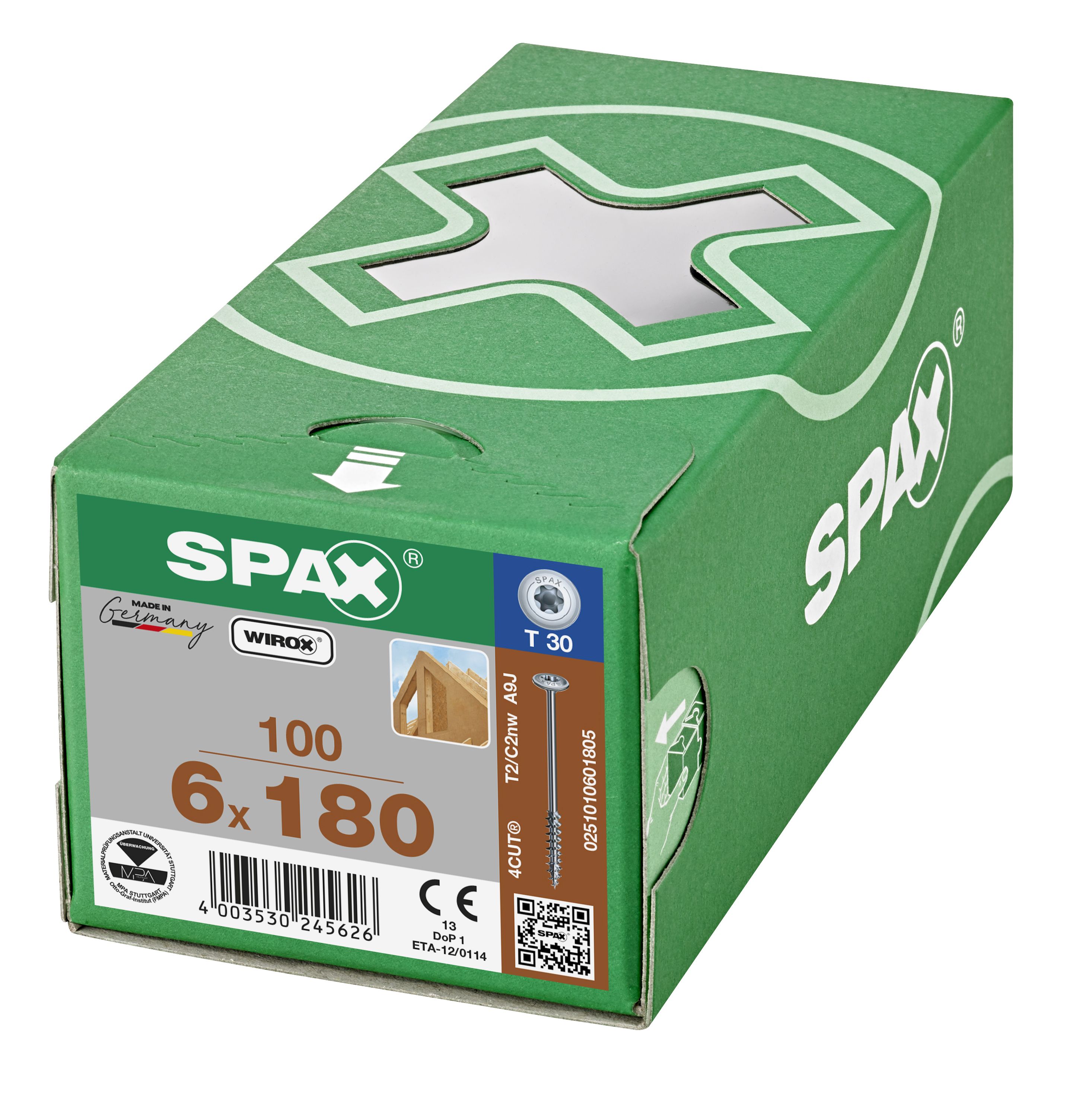 CABEZA ARANDELA SPAX T-STAR PLUS T30 ROSCA PARCIAL 4CUT WIROX 100 UD.