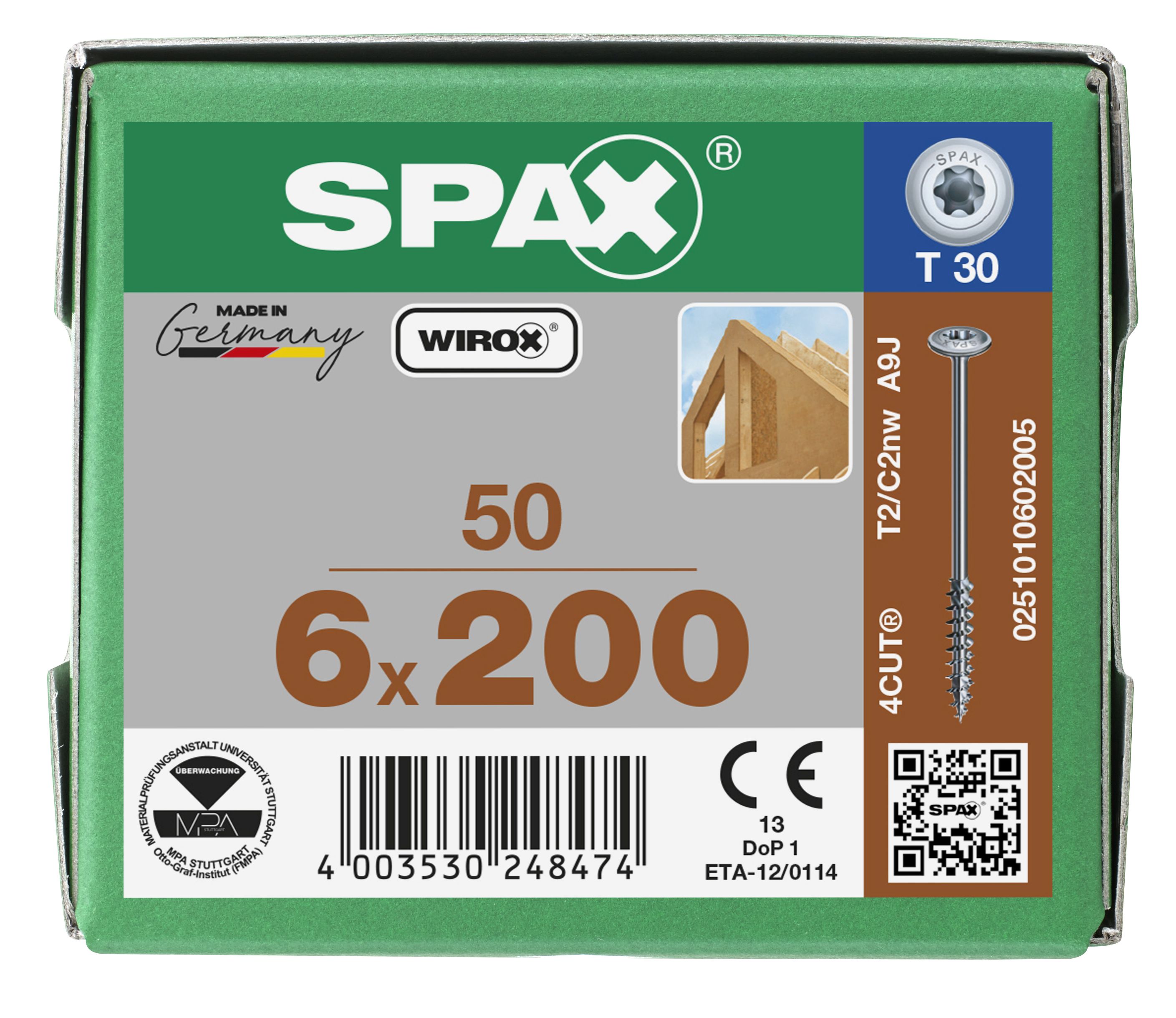 CABEZA ARANDELA SPAX T-STAR PLUS T30 ROSCA PARCIAL WIROX 50 UD.