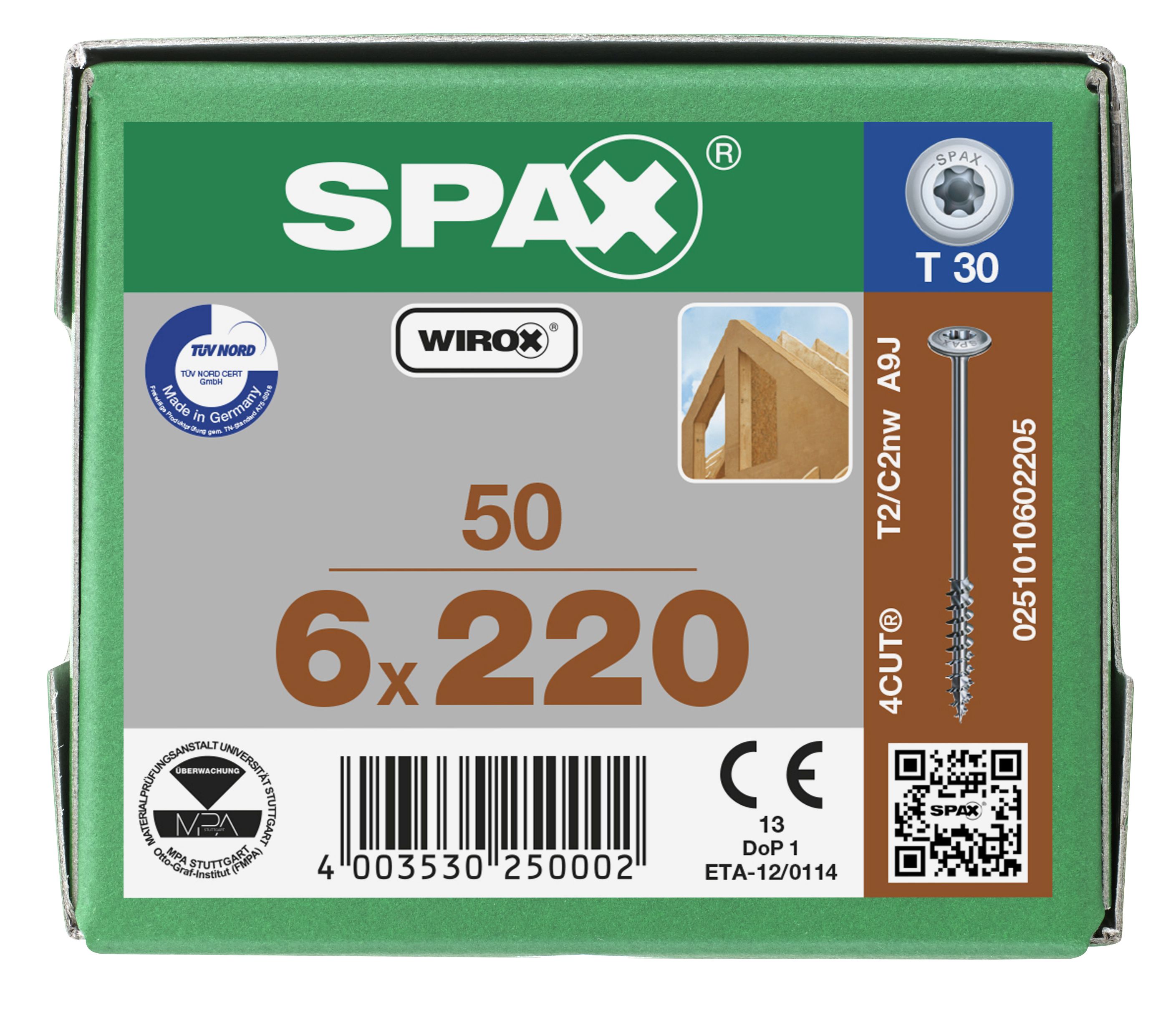 CABEZA ARANDELA SPAX T-STAR PLUS T30 ROSCA PARCIAL 4CUT WIROX 50 UD.