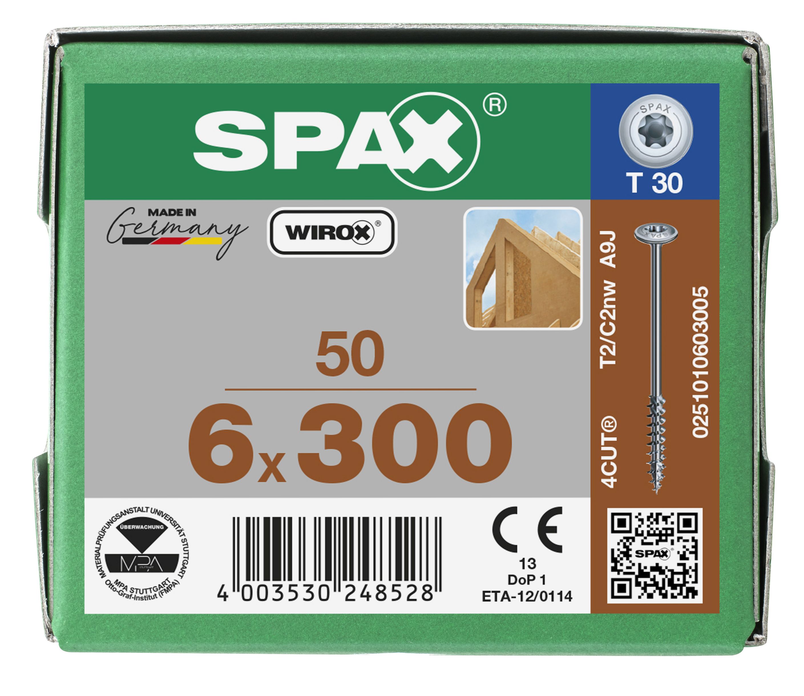 CABEZA ARANDELA SPAX T-STAR PLUS T30 ROSCA PARCIAL FRESA 4CUT WIROX 50 UD.