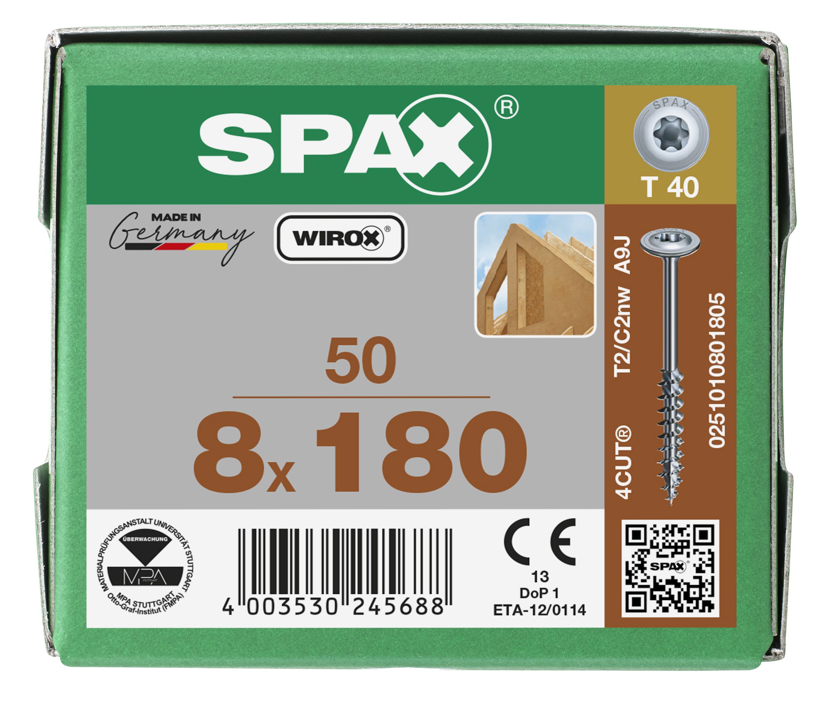 CABEZA ARANDELA SPAX T-STAR PLUS T40 ROSCA PARCIAL 4CUT WIROX 50 UD.