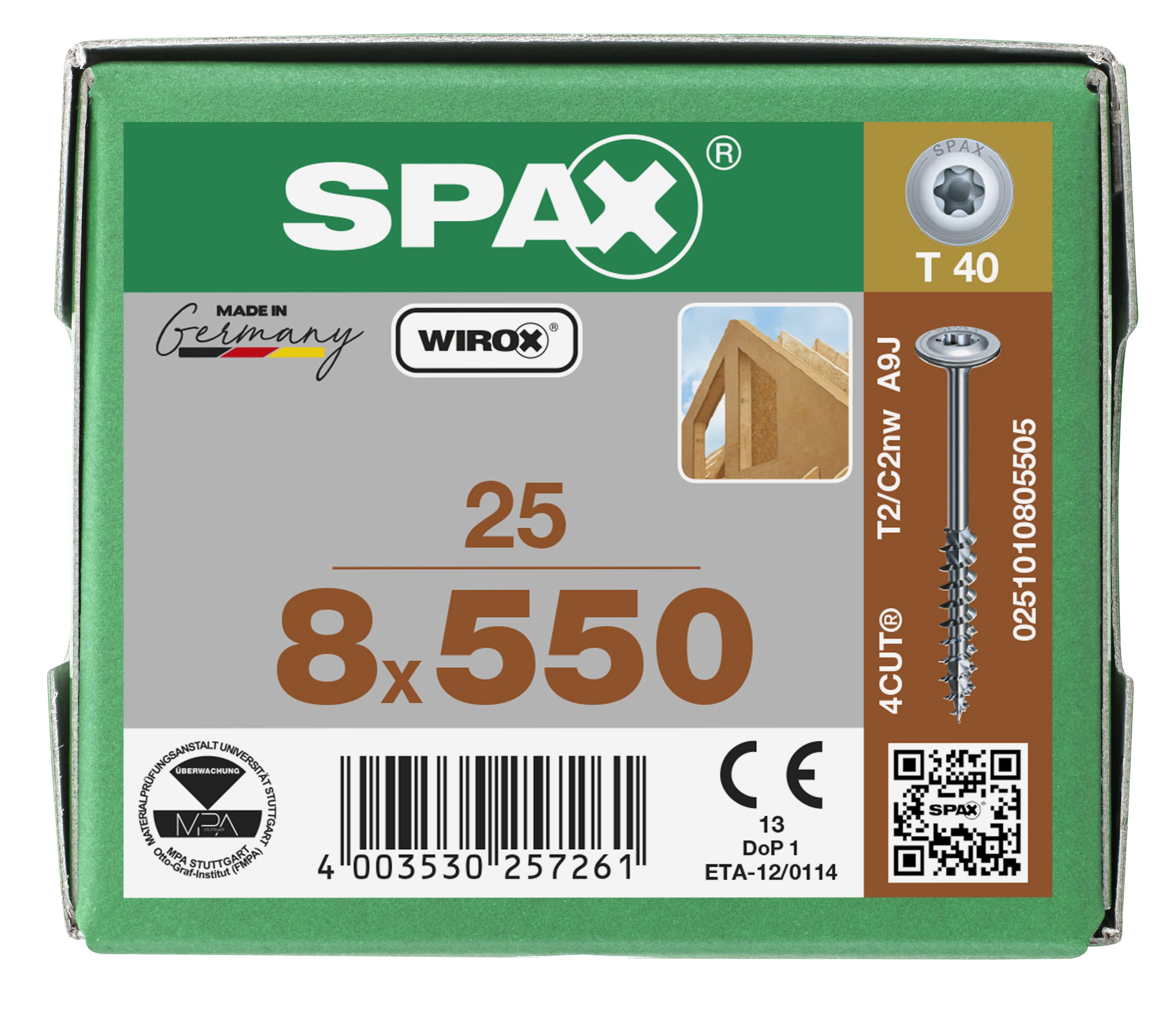 CABEZA ARANDELA SPAX T-STAR PLUS T40 ROSCA PARCIAL 4CUT WIROX 25 UD.
