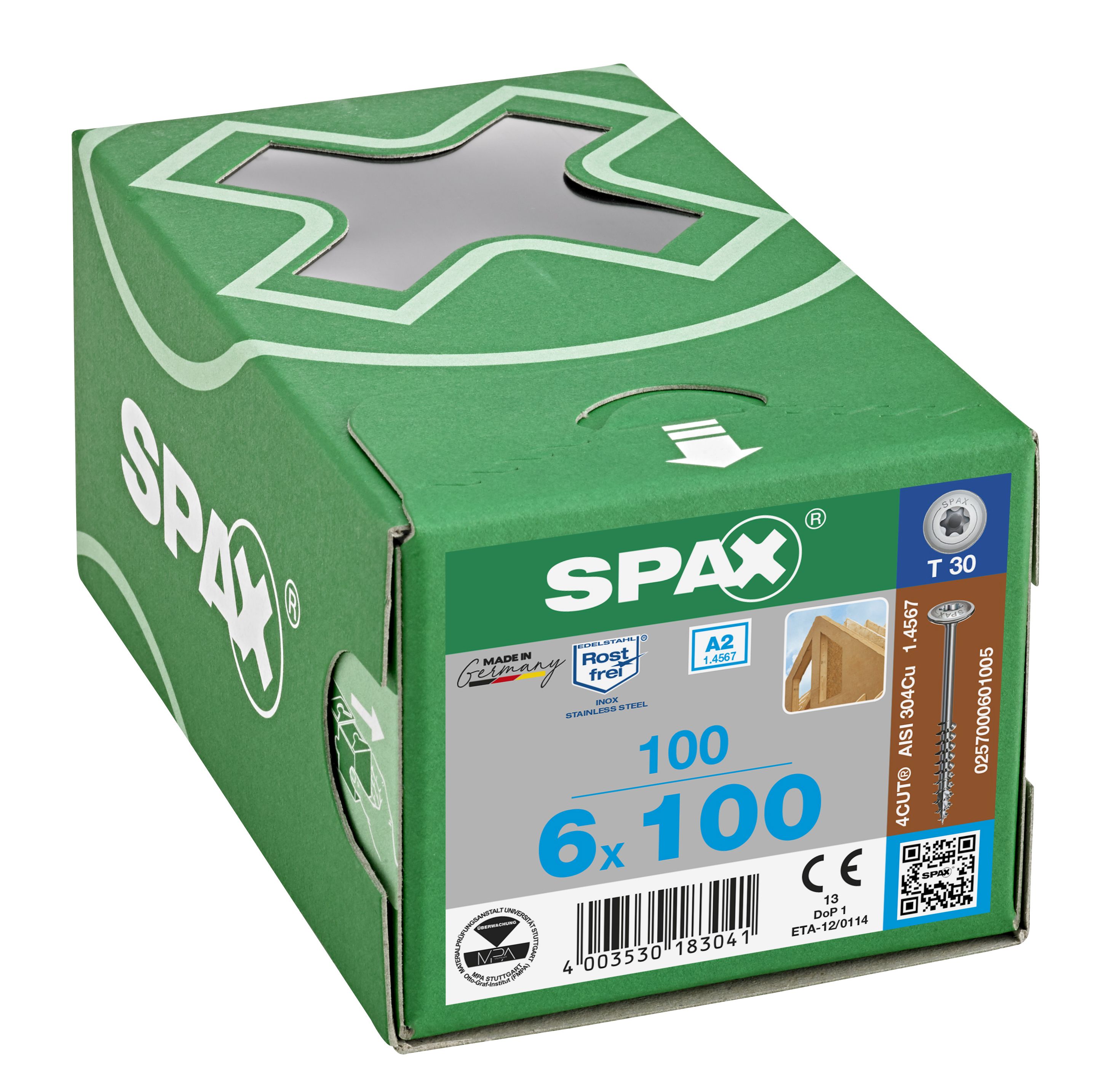 CABEZA ARANDELA SPAX A2 T-STAR PLUS T30 ROSCA PARCIAL 100 UD.