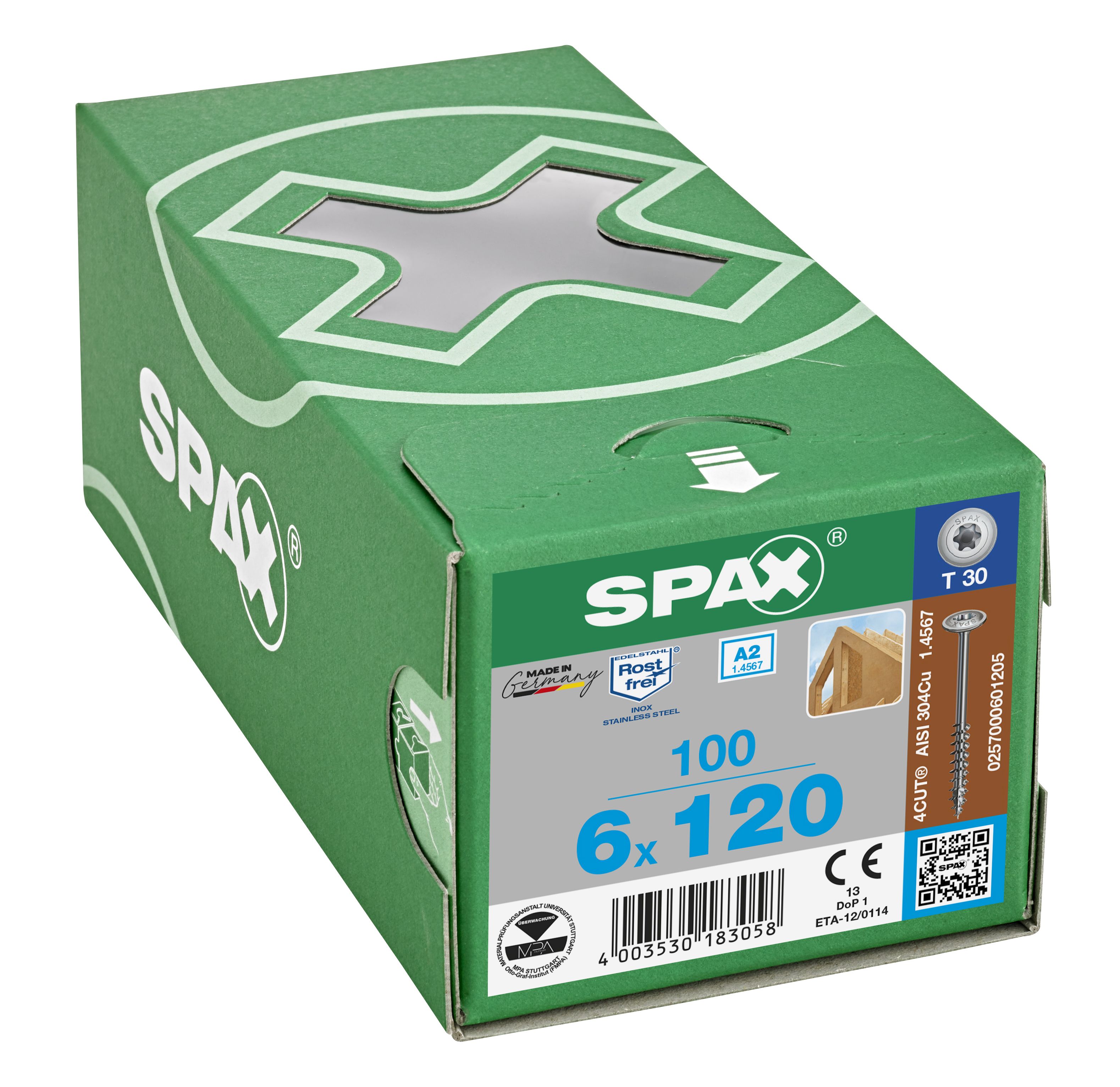 CABEZA ARANDELA SPAX A2 T-STAR PLUS T30 ROSCA PARCIAL 100 UD.