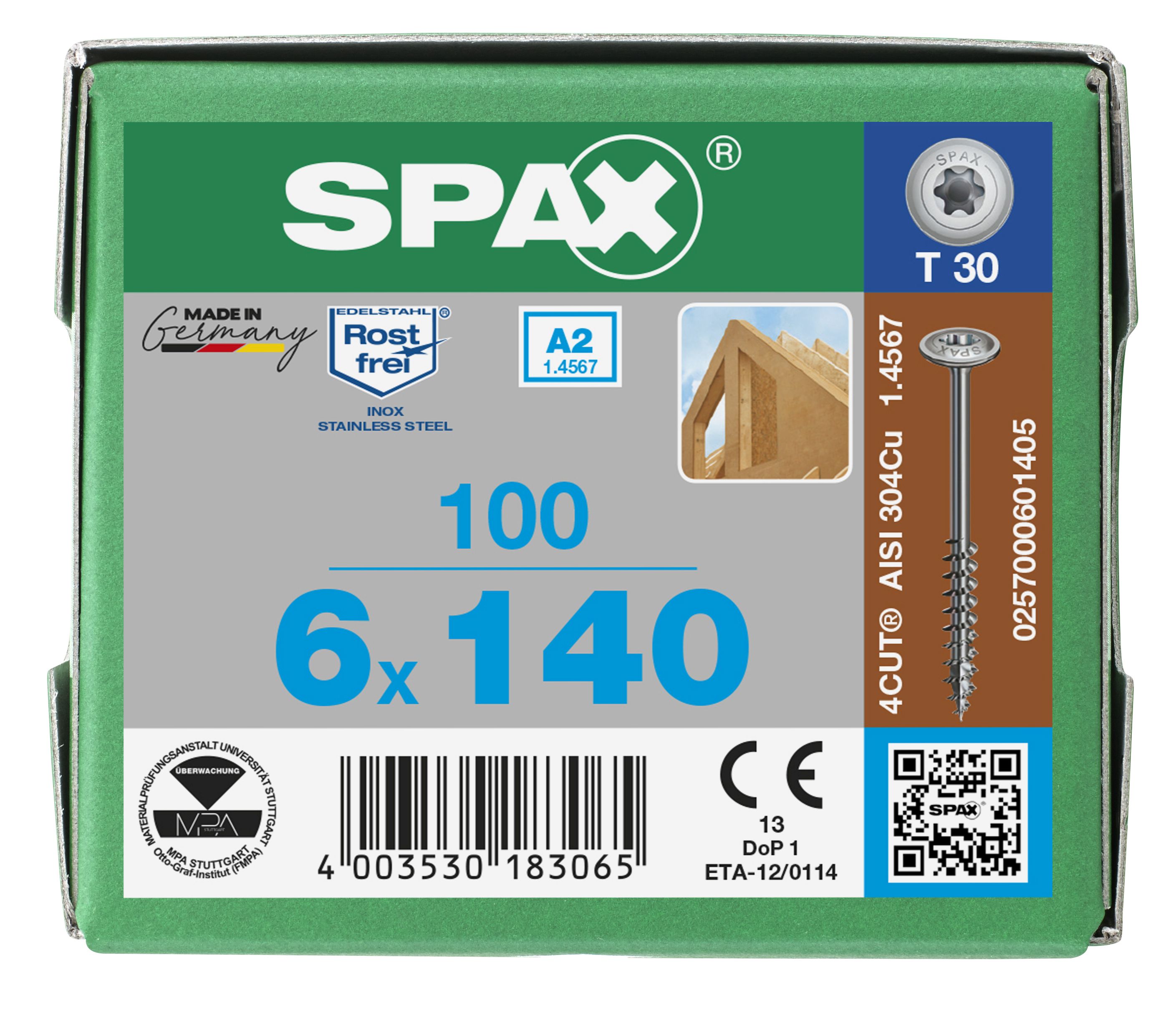 CABEZA ARANDELA SPAX A2 T-STAR PLUS T30 ROSCA PARCIAL 100 UD.
