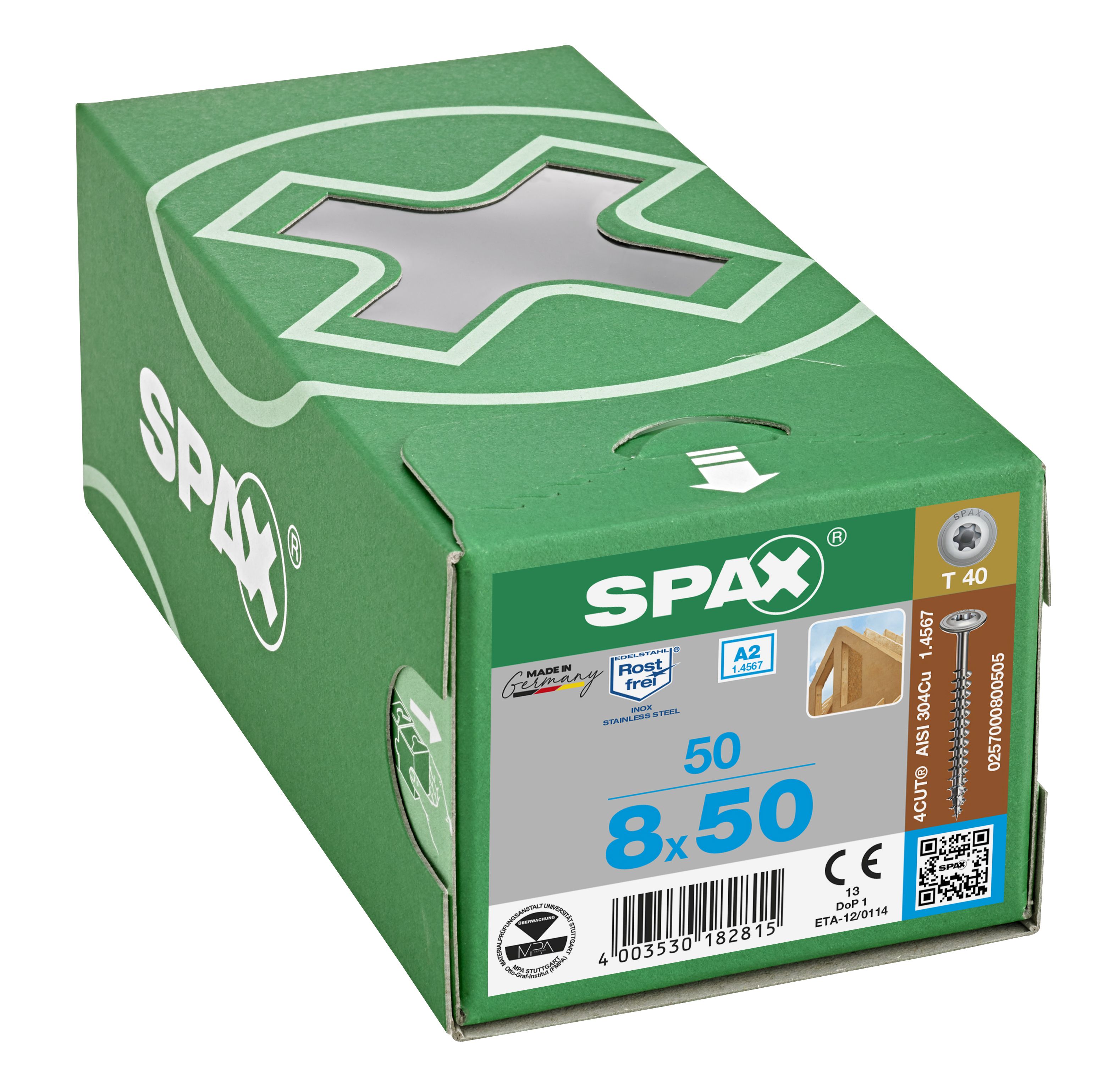 CABEZA ARANDELA SPAX A2 T-STAR PLUS T40 ROSCA PARCIAL 50 UD.