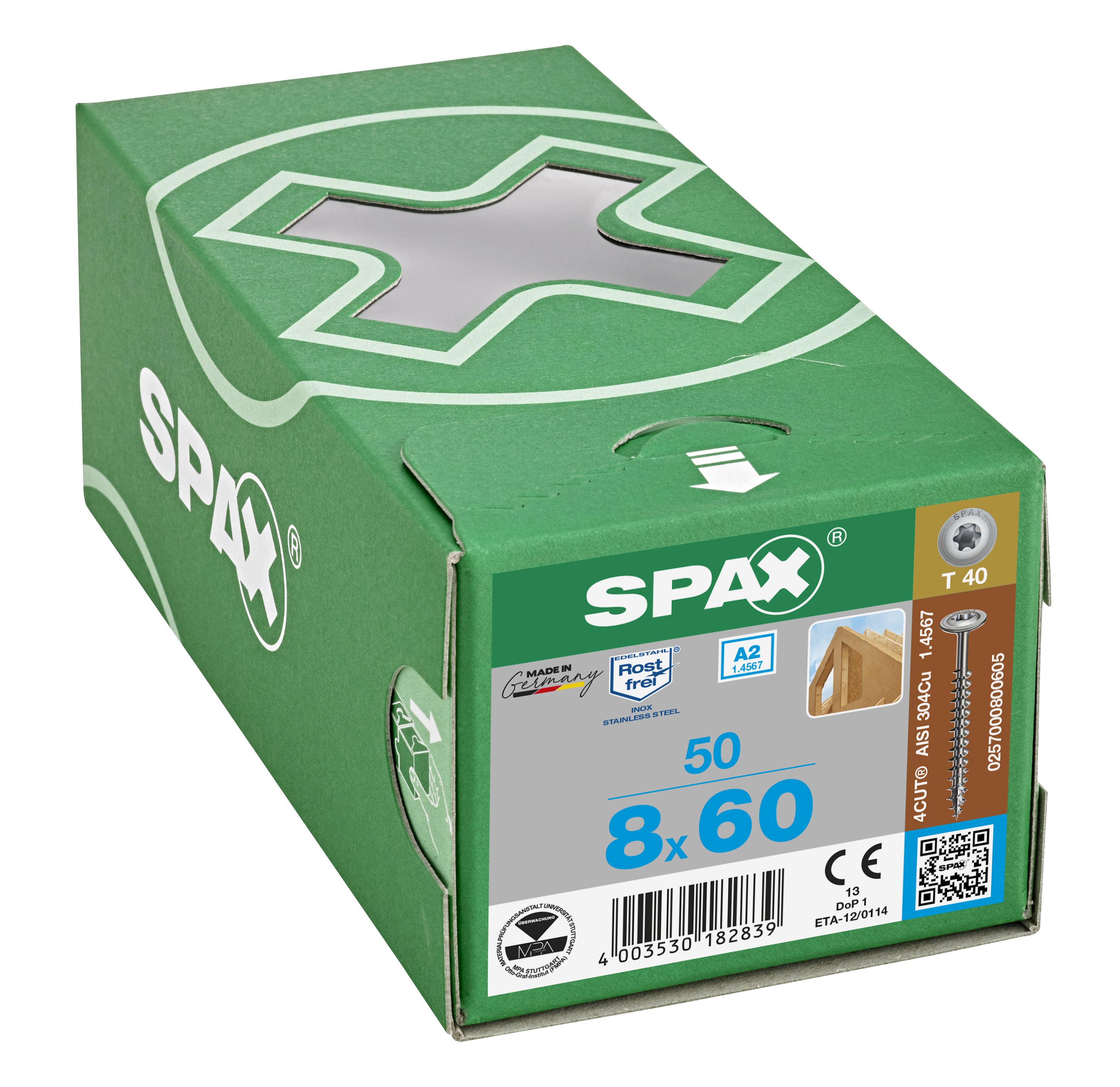 CABEZA ARANDELA SPAX A2 T-STAR PLUS T40 ROSCA COMPLETA 50 UD.