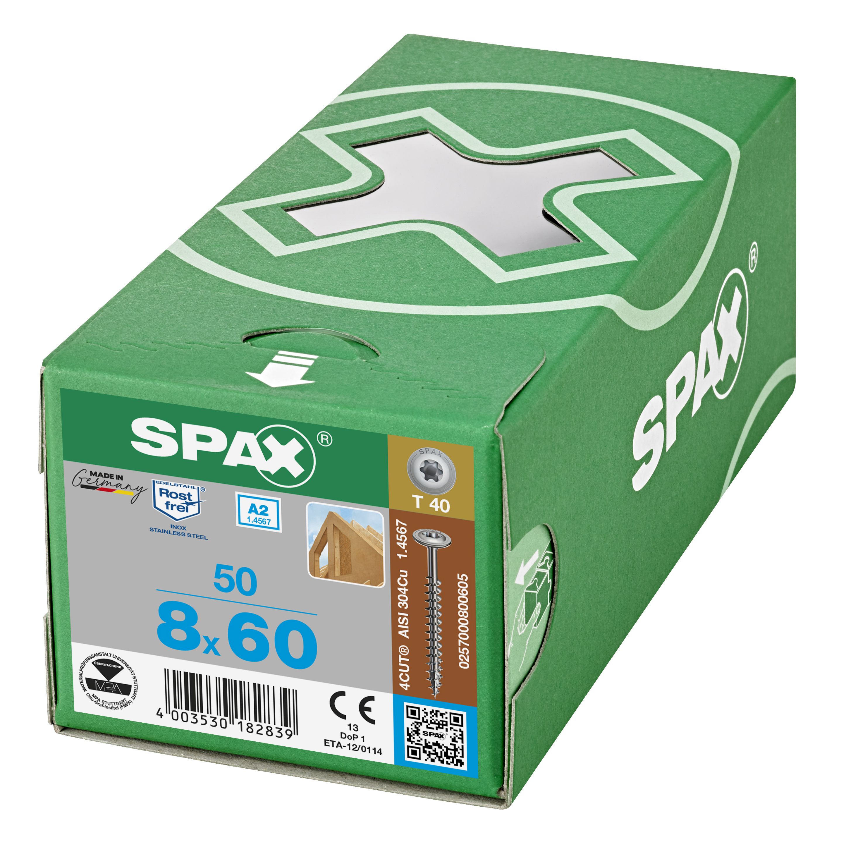 CABEZA ARANDELA SPAX A2 T-STAR PLUS T40 ROSCA COMPLETA 50 UD.