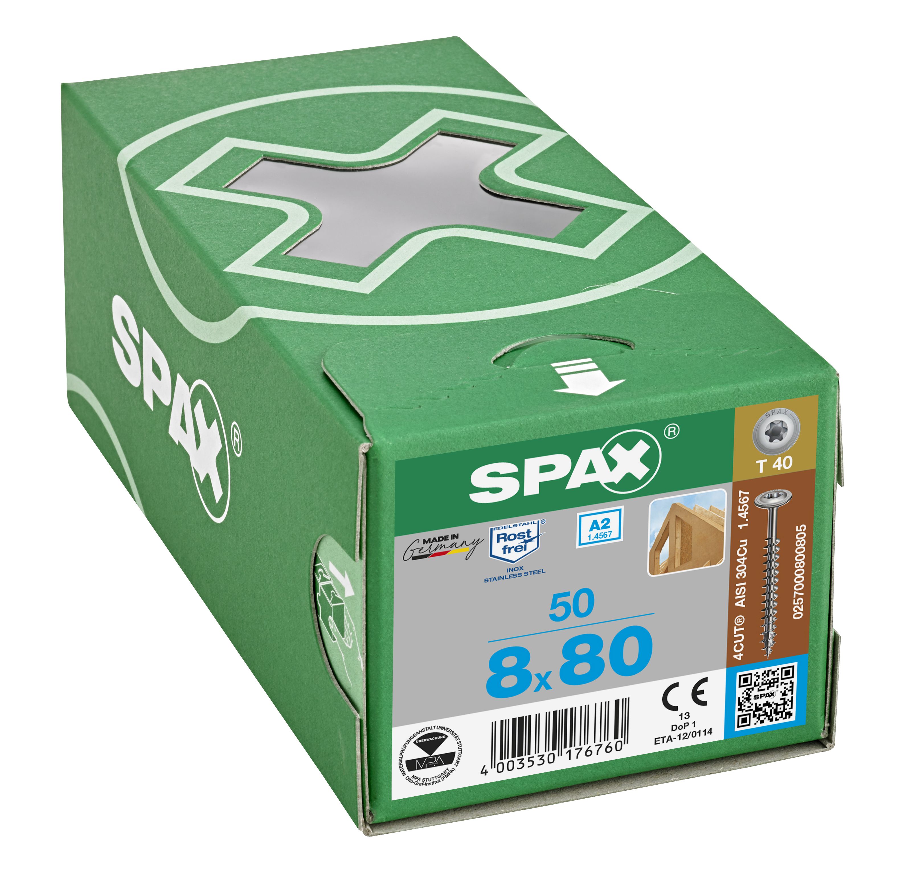 CABEZA ARANDELA SPAX A2 T-STAR PLUS T40 ROSCA COMPLETA 50 UD.