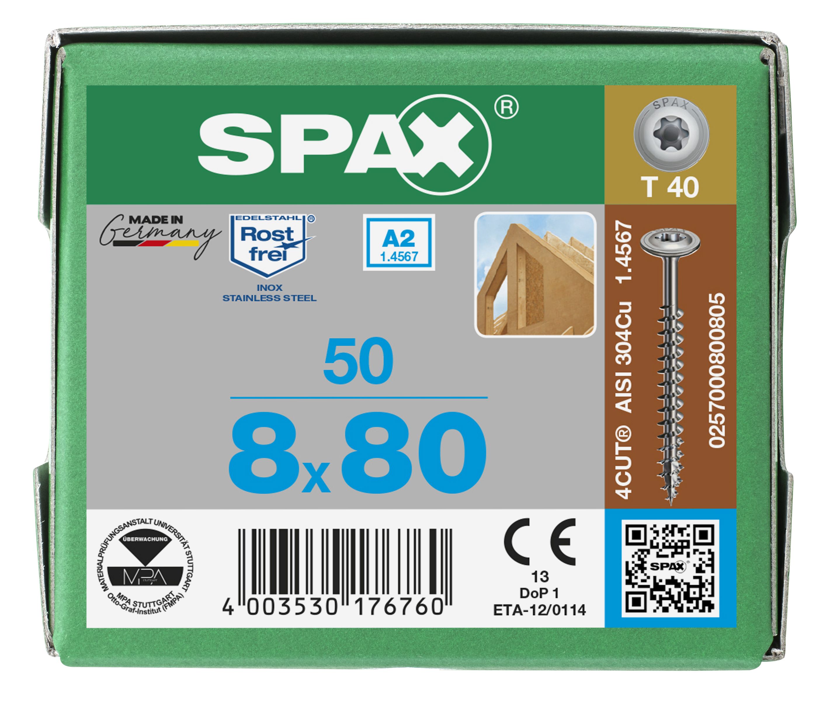 CABEZA ARANDELA SPAX A2 T-STAR PLUS T40 ROSCA COMPLETA 50 UD.