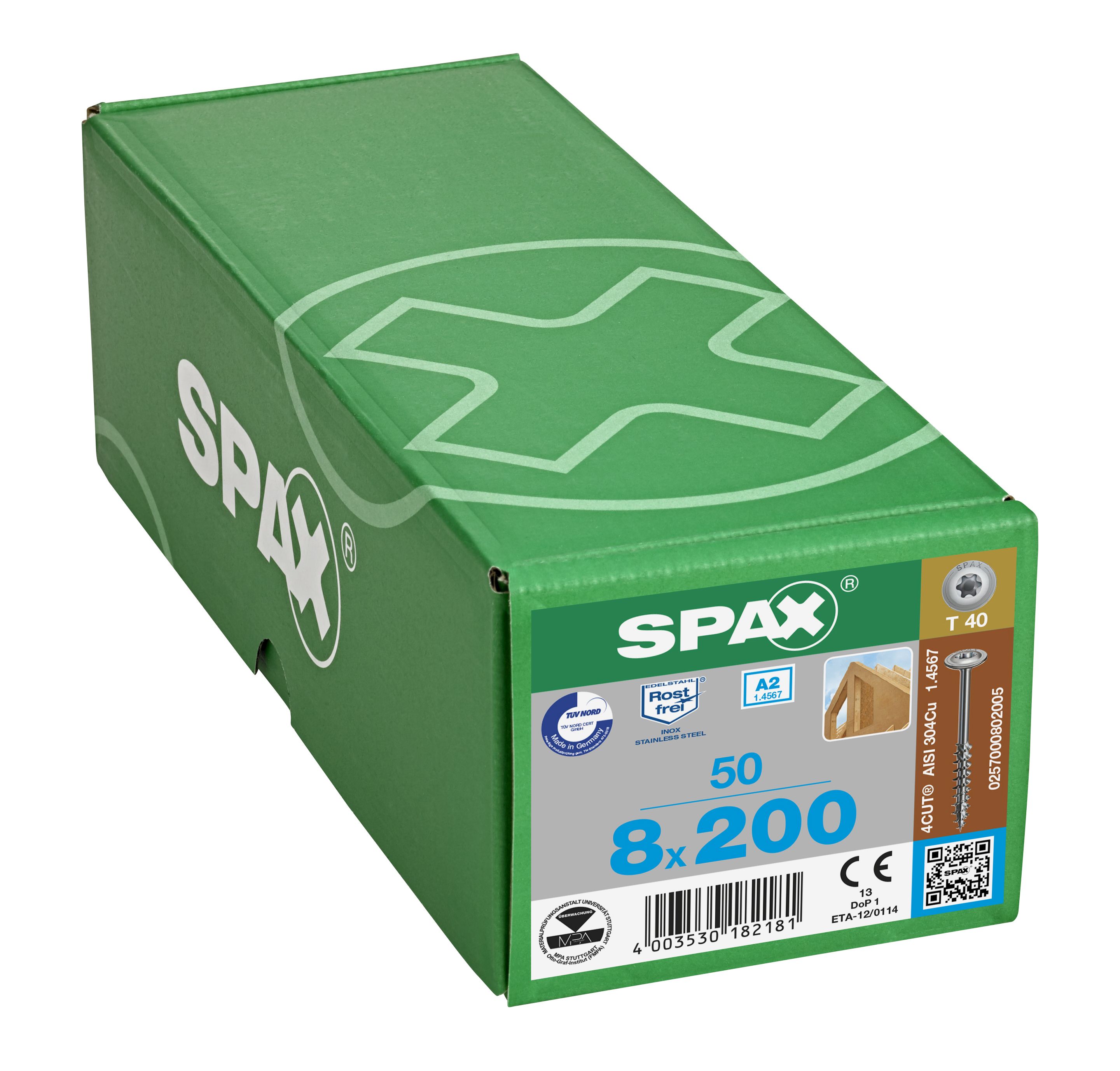 CABEZA ARANDELA SPAX A2 T-STAR PLUS T40 ROSCA PARCIAL 4CUT 50 UD.
