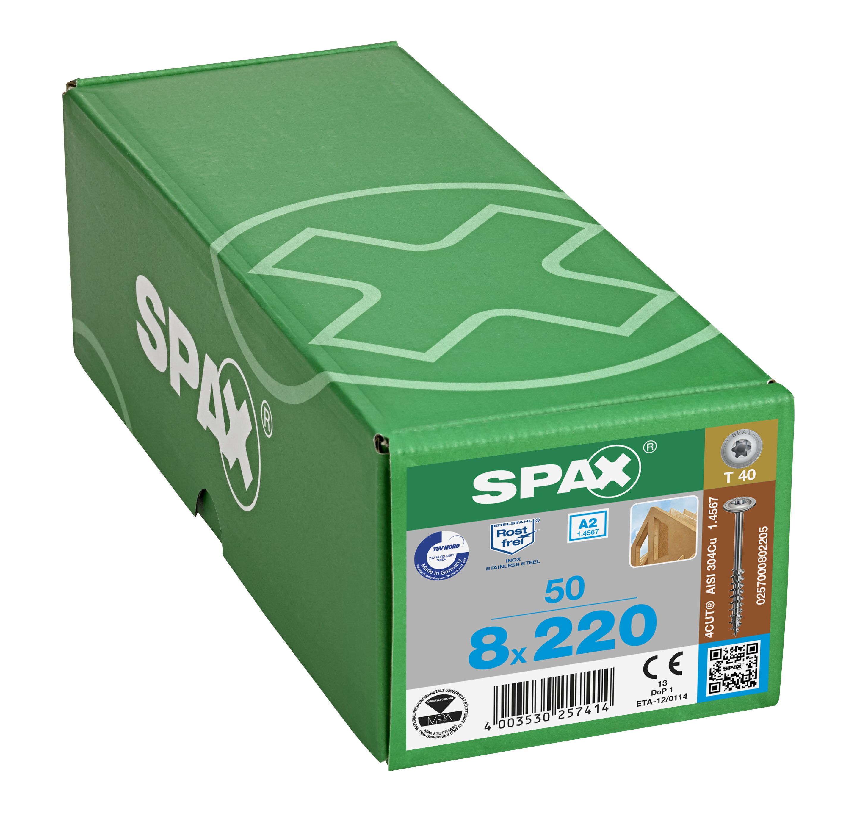 CABEZA ARANDELA SPAX A2 T-STAR PLUS T40 ROSCA PARCIAL 4CUT 50 UD.