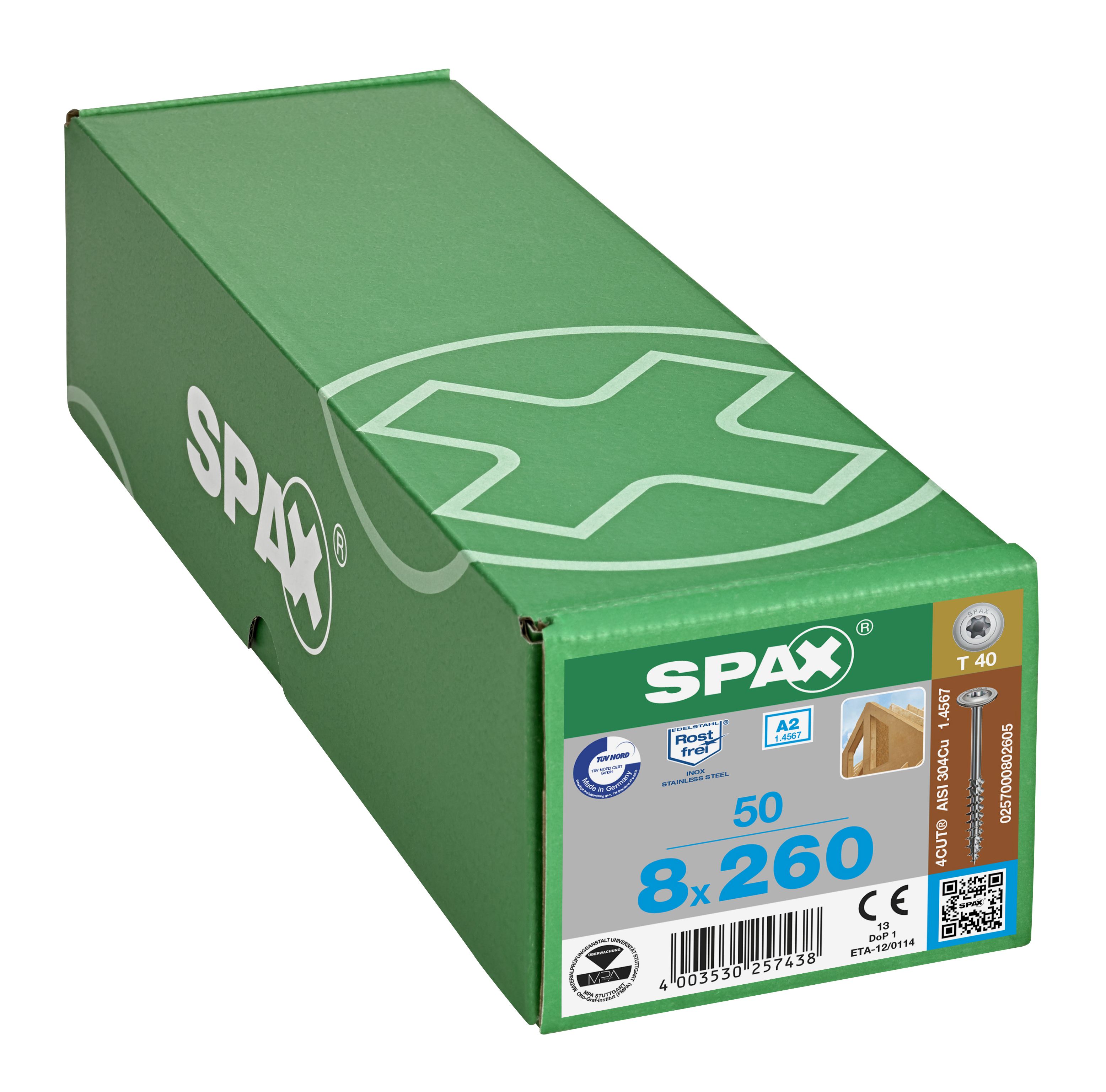 CABEZA ARANDELA SPAX A2 T-STAR PLUS T40 ROSCA PARCIAL 4CUT 50 UD.