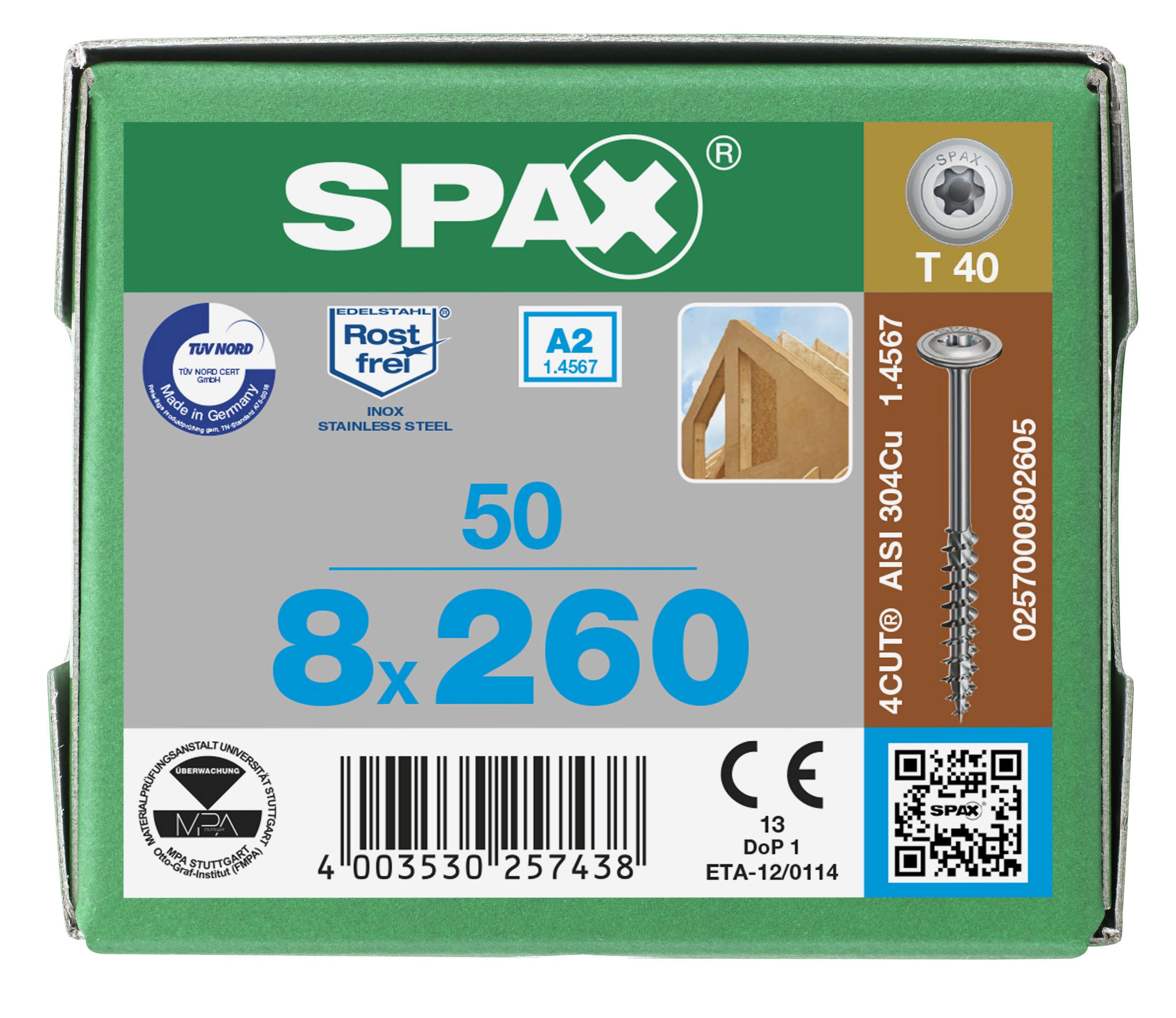CABEZA ARANDELA SPAX A2 T-STAR PLUS T40 ROSCA PARCIAL 4CUT 50 UD.