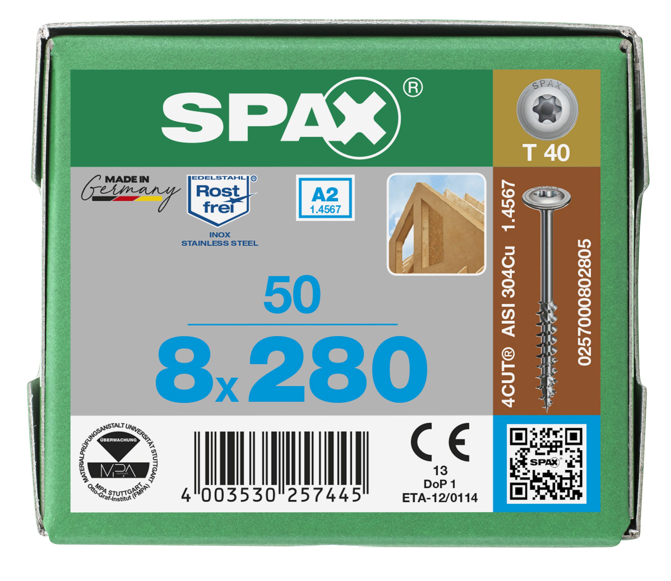 CABEZA ARANDELA SPAX A2 T-STAR PLUS T40 ROSCA PARCIAL 4CUT 50 UD.