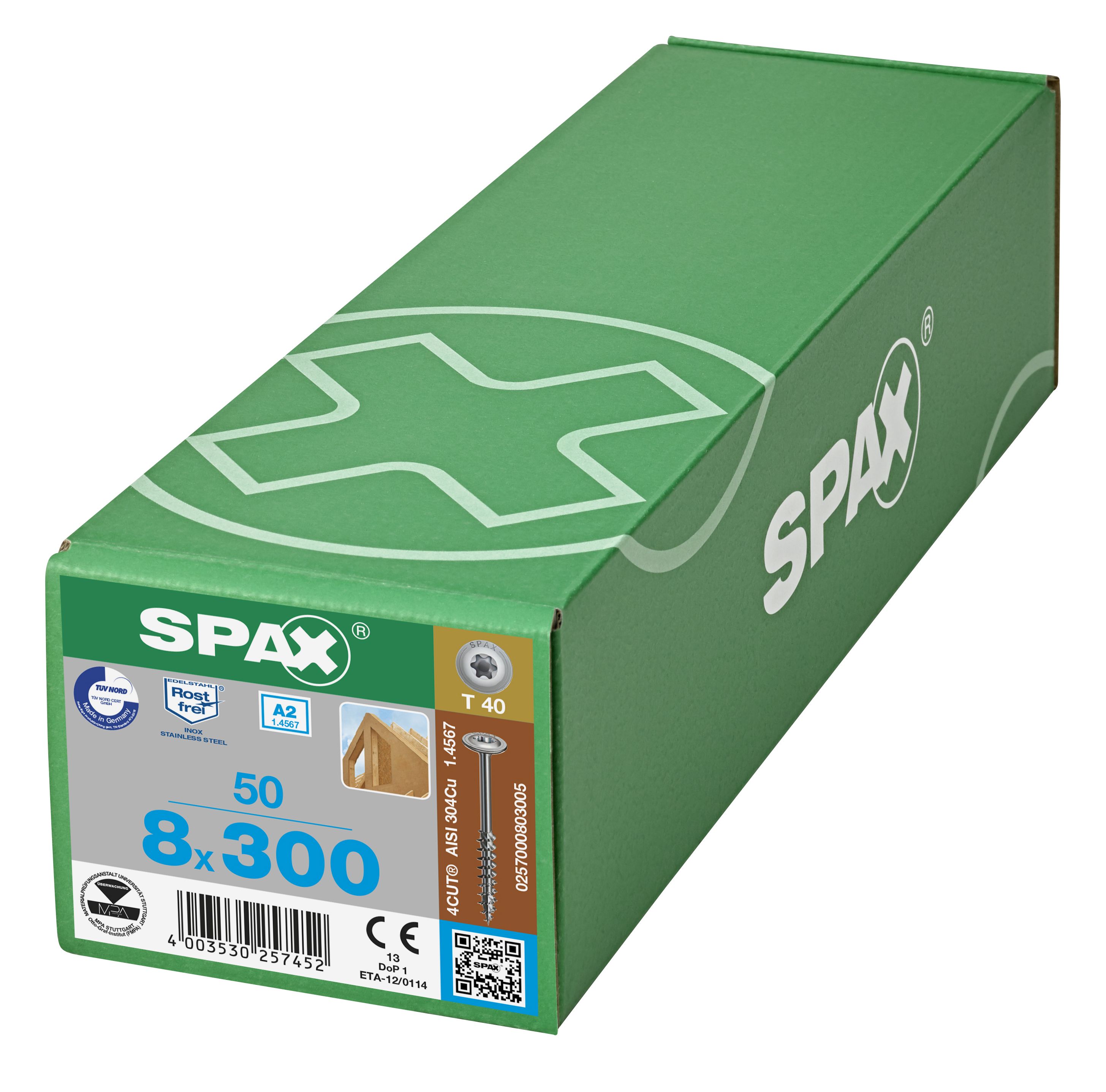 CABEZA ARANDELA SPAX A2 T-STAR PLUS T40 ROSCA PARCIAL 4CUT 50 UD.