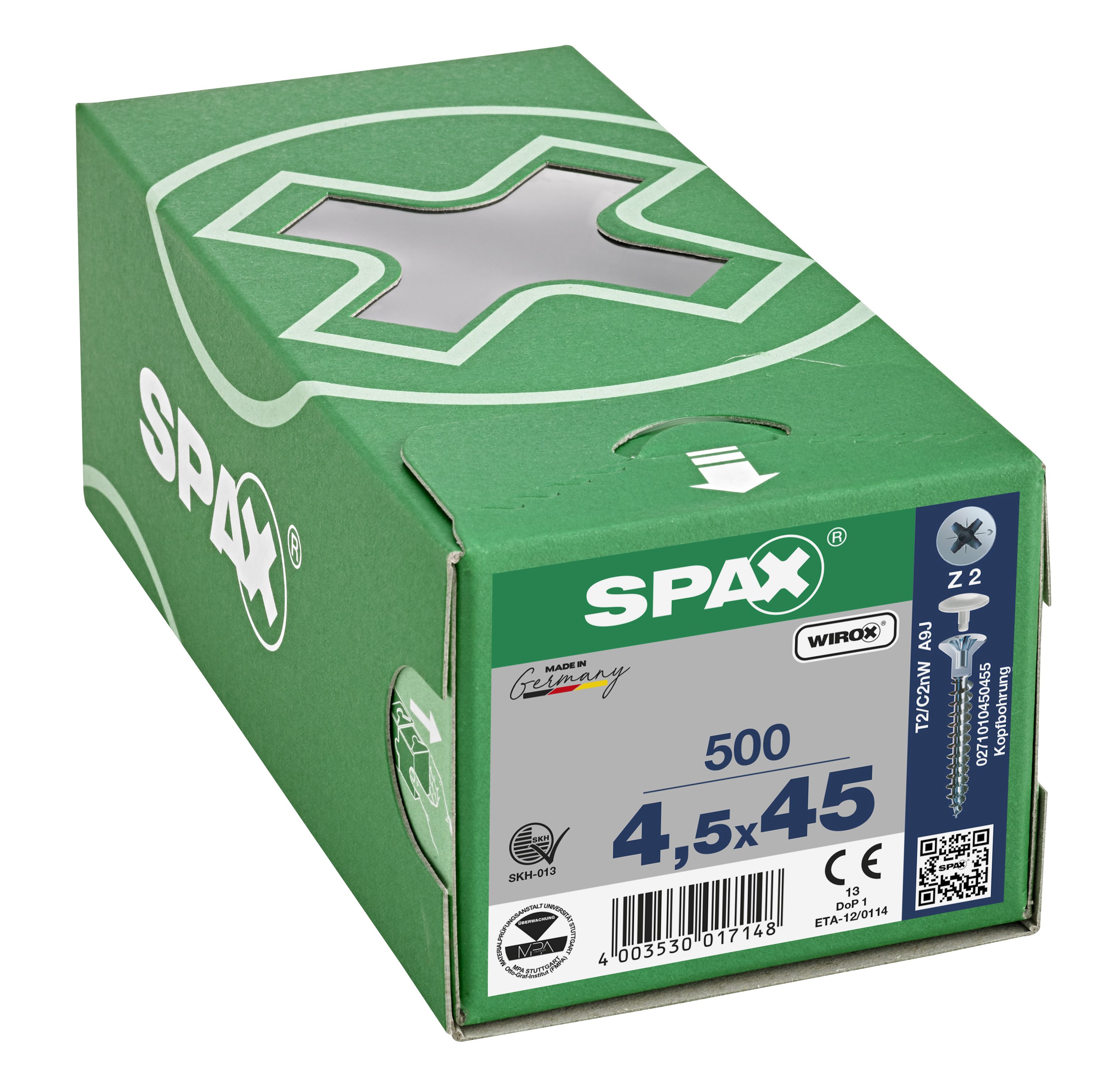 CABEZA PLANA SPAX-S NERVIOS FRESADORES TALADRO EN LA CABEZA 2,5 MM RANURA EN CRUZ Z2 ROSCA COMPLETA WIROX 500 UD.