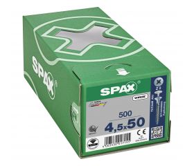 CABEZA PLANA SPAX-S NERVIOS FRESADORES TALADRO EN LA CABEZA 2,5 MM RANURA EN CRUZ Z2 ROSCA COMPLETA WIROX 500 UD.