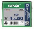 CABEZA PLANA SPAX-S NERVIOS FRESADORES TALADRO EN LA CABEZA 2,5 MM RANURA EN CRUZ Z2 ROSCA COMPLETA WIROX 500 UD.