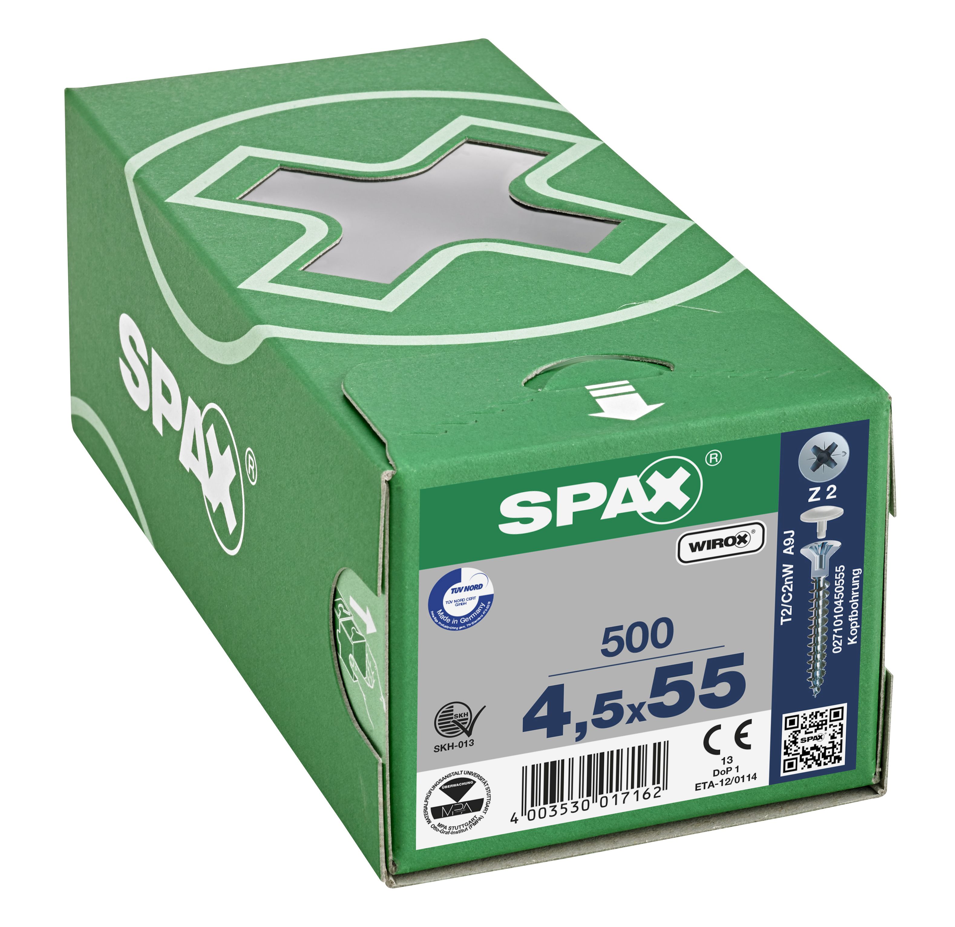 CABEZA PLANA SPAX-S NERVIOS FRESADORES TALADRO EN LA CABEZA 2,5 MM RANURA EN CRUZ Z2 ROSCA COMPLETA WIROX 500 UD.