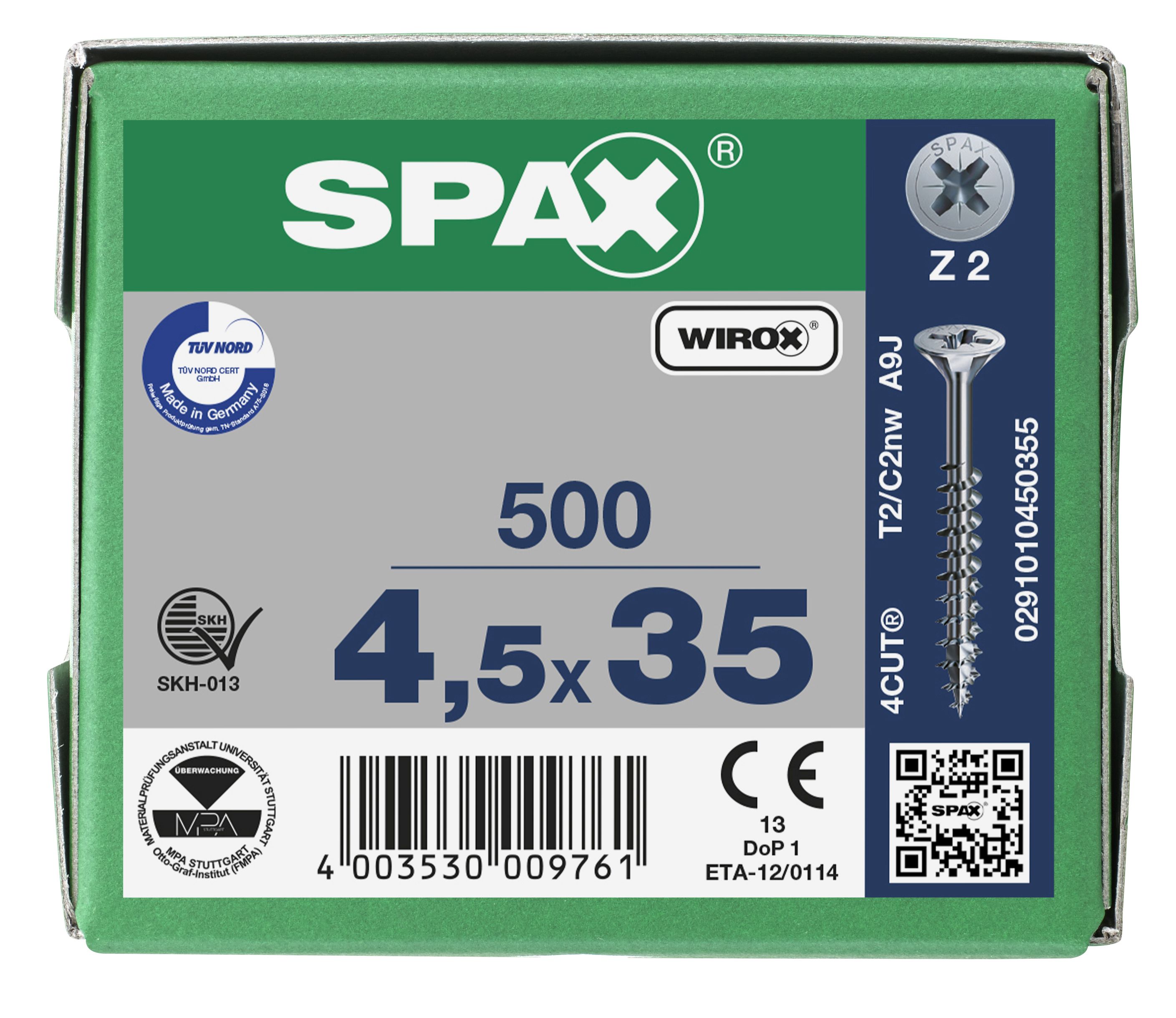 CABEZA MÚLTIPLE PLANA SPAX RANURA EN CRUZ Z2 ROSCA PARCIAL GALVANIZADO 500 UD.