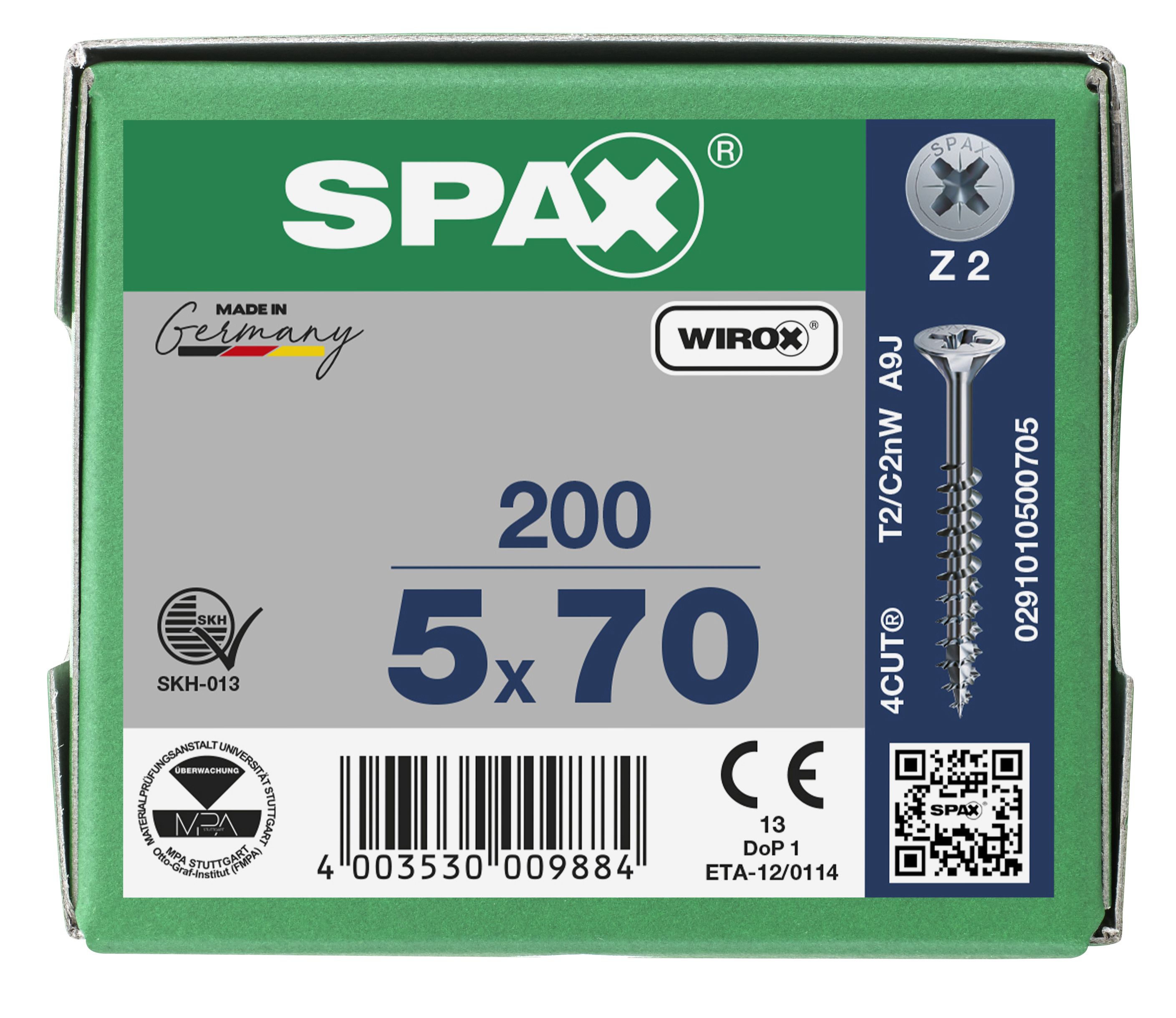 CABEZA MÚLTIPLE PLANA SPAX RANURA EN CRUZ Z2 ROSCA PARCIAL WIROX 200 UD.