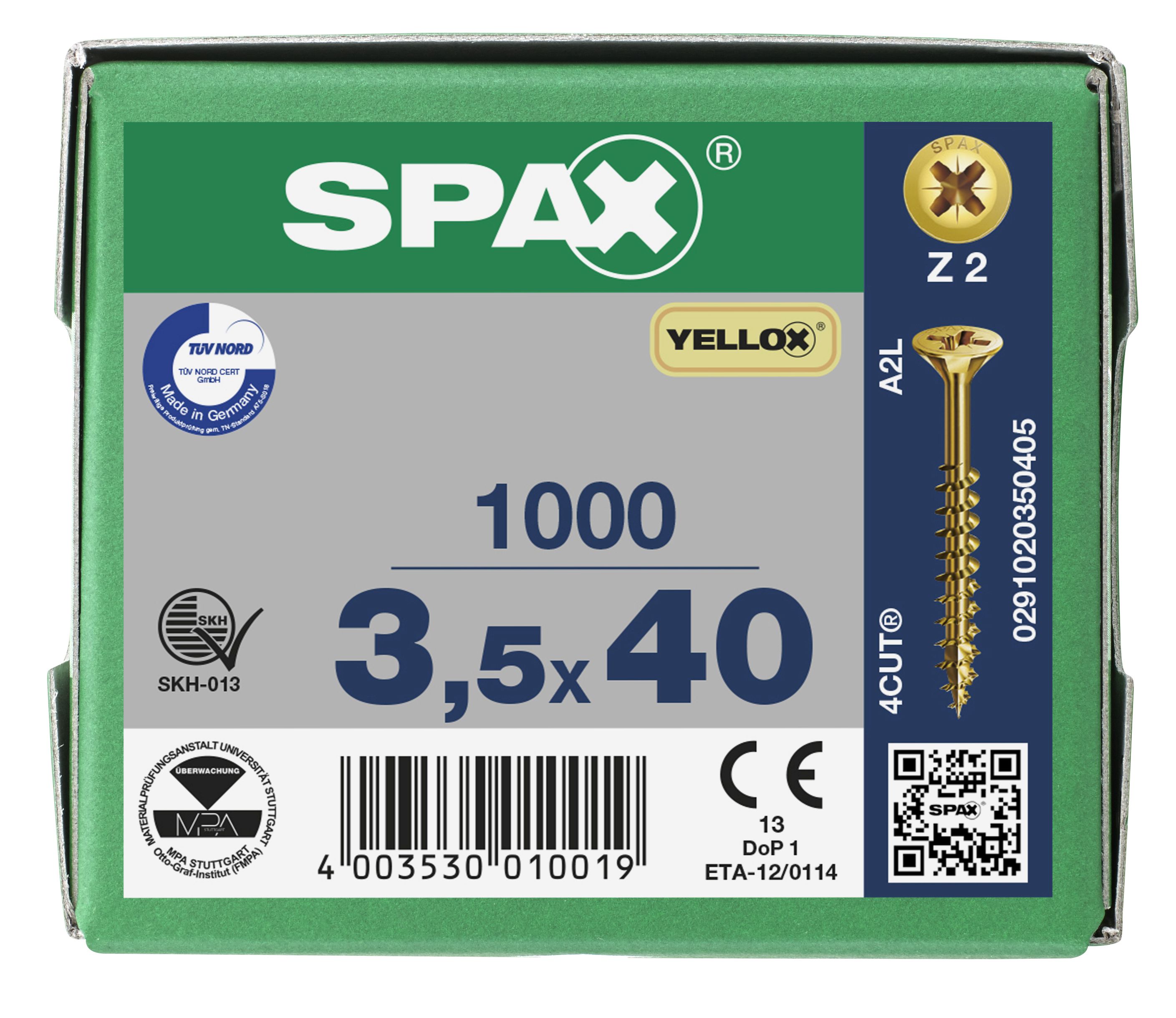 CABEZA MÚLTIPLE PLANA SPAX RANURA EN CRUZ Z2 ROSCA PARCIAL YELLOX 1000 UD.