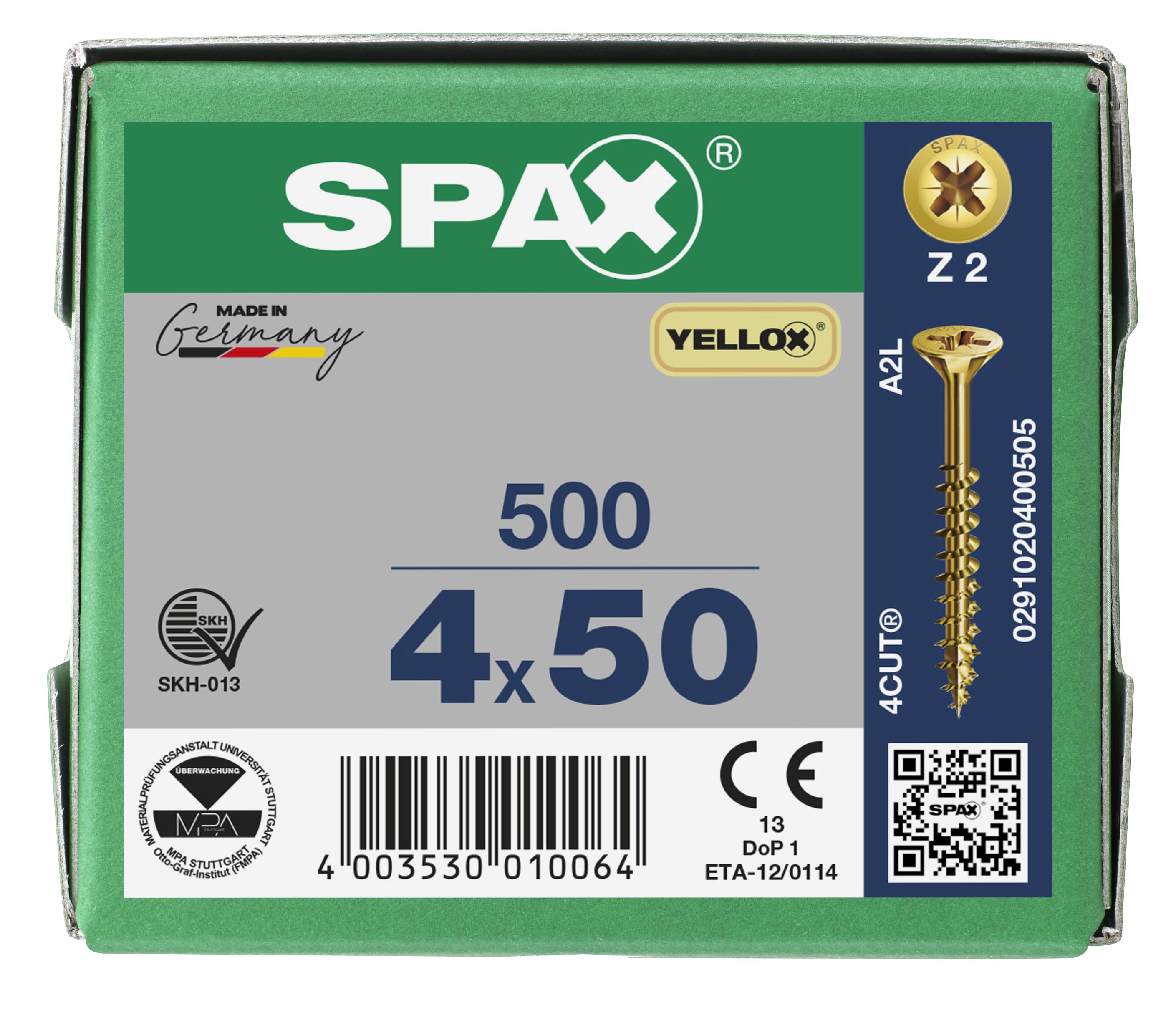CABEZA MÚLTIPLE PLANA SPAX RANURA EN CRUZ Z2 ROSCA PARCIAL YELLOX 500 UD.