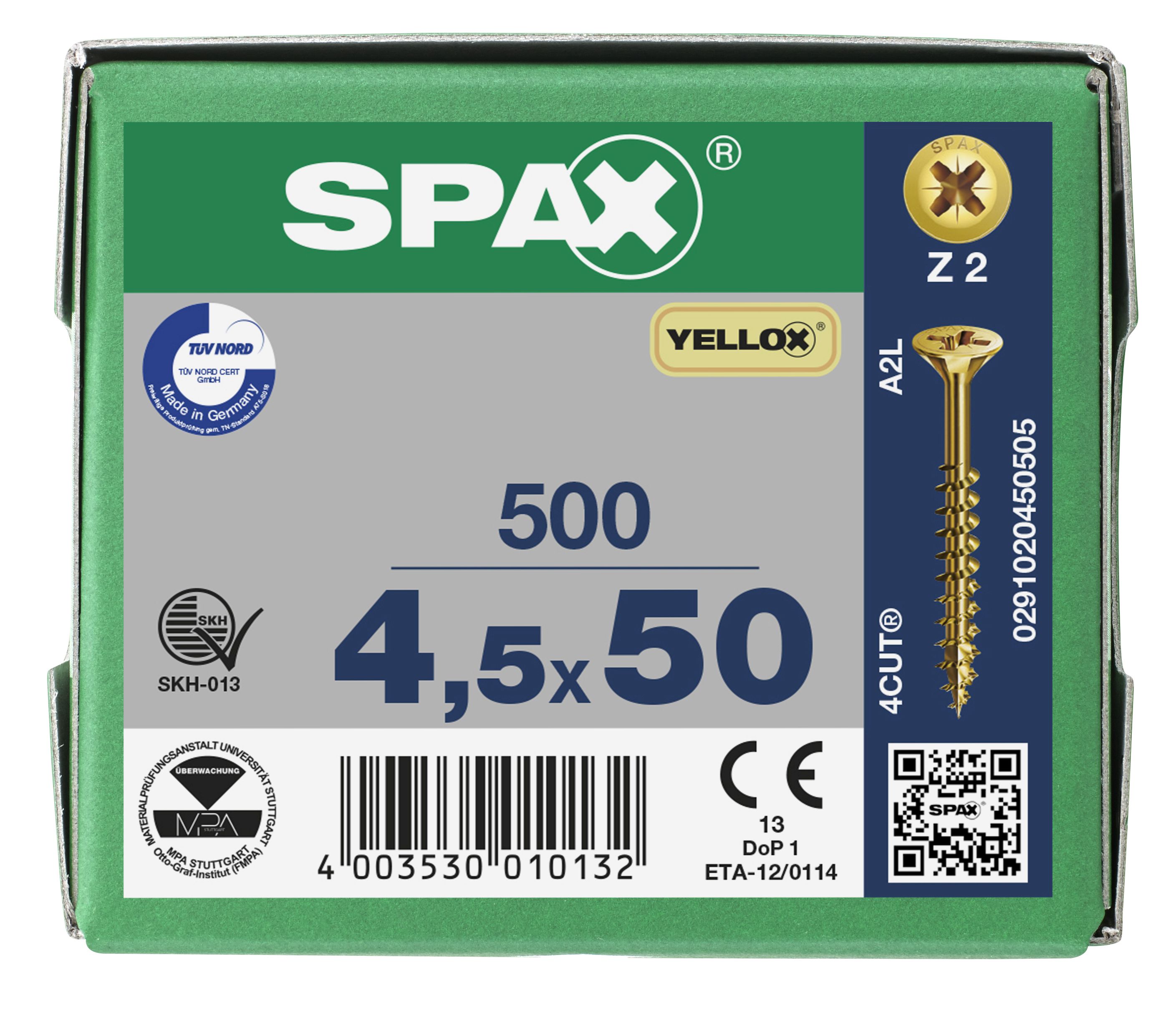 CABEZA MÚLTIPLE PLANA SPAX RANURA EN CRUZ Z2 ROSCA PARCIAL YELLOX 500 UD.