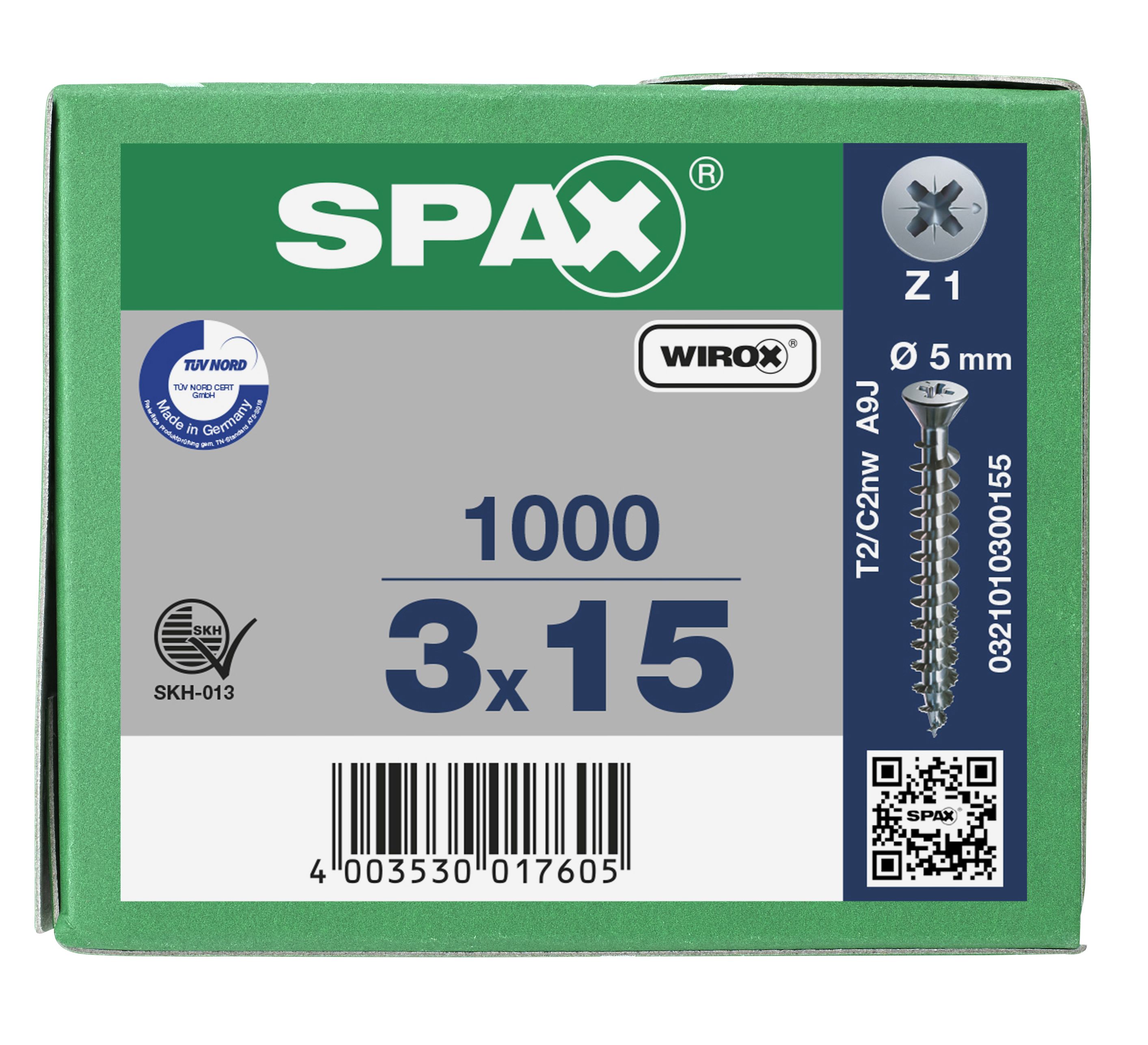 CABEZA PLANA SPAX-S NERVIOS DE FRENADO CABEZA PEQUEÑA RANURA EN CRUZ Z1 ROSCA COMPLETA WIROX 1000 UD.