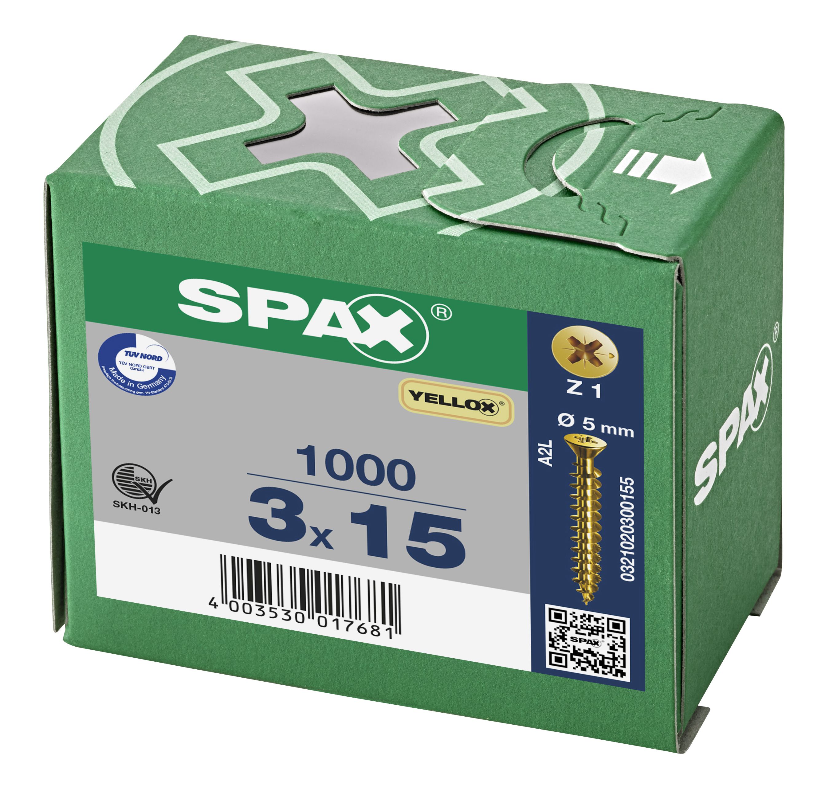 CABEZA PLANA SPAX-S NERVIOS DE FRENADO CABEZA PEQUEÑA RANURA EN CRUZ Z1 ROSCA COMPLETA YELLOX 1000 UD.