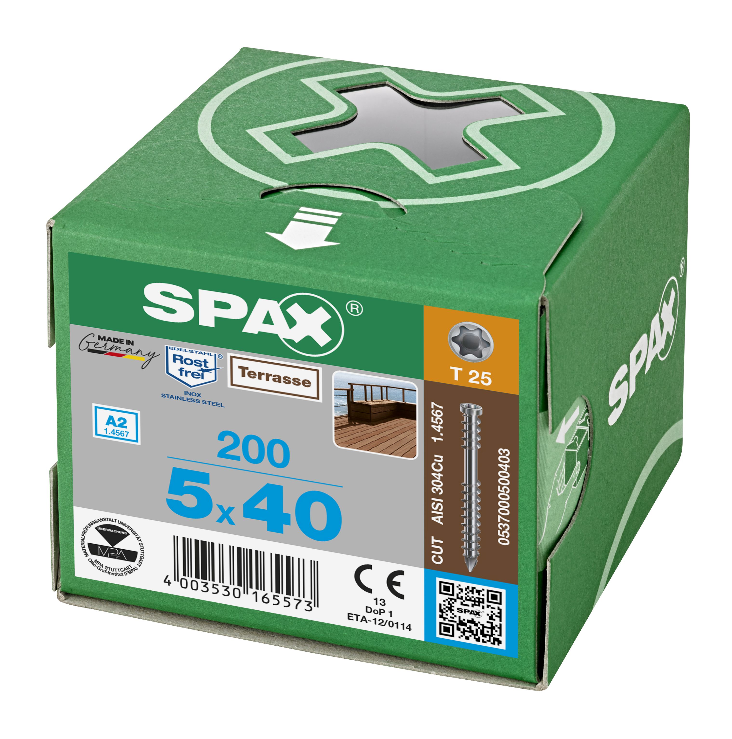 TERRAZA SPAX A2 CABEZA CILÍNDRICA T-STAR PLUS T25 ROSCA DE FIJACIÓN CUT 200 UD.