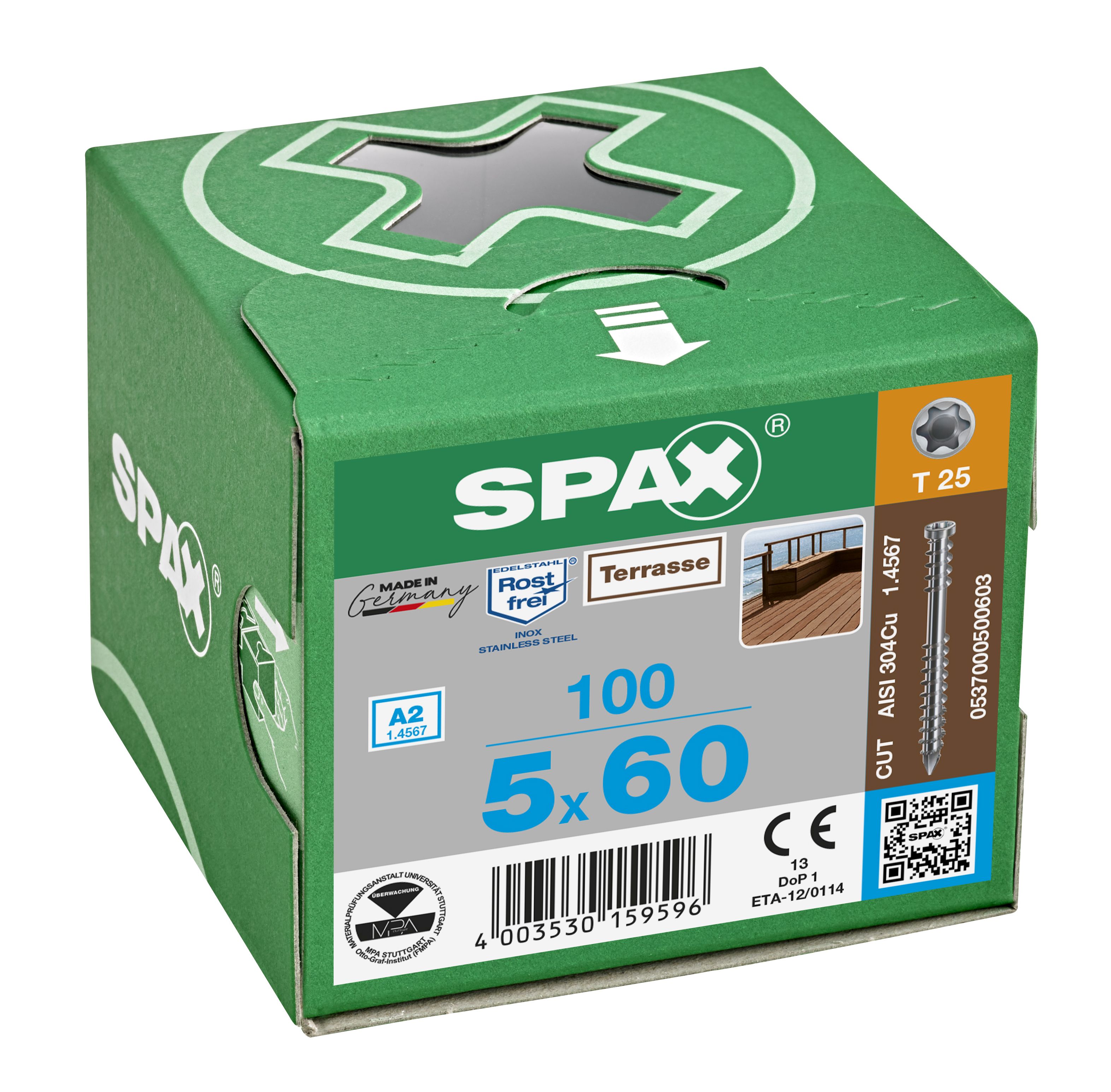 TERRAZA SPAX A2 CABEZA CILÍNDRICA T-STAR PLUS T25 ROSCA DE FIJACIÓN CUT 100 UD.