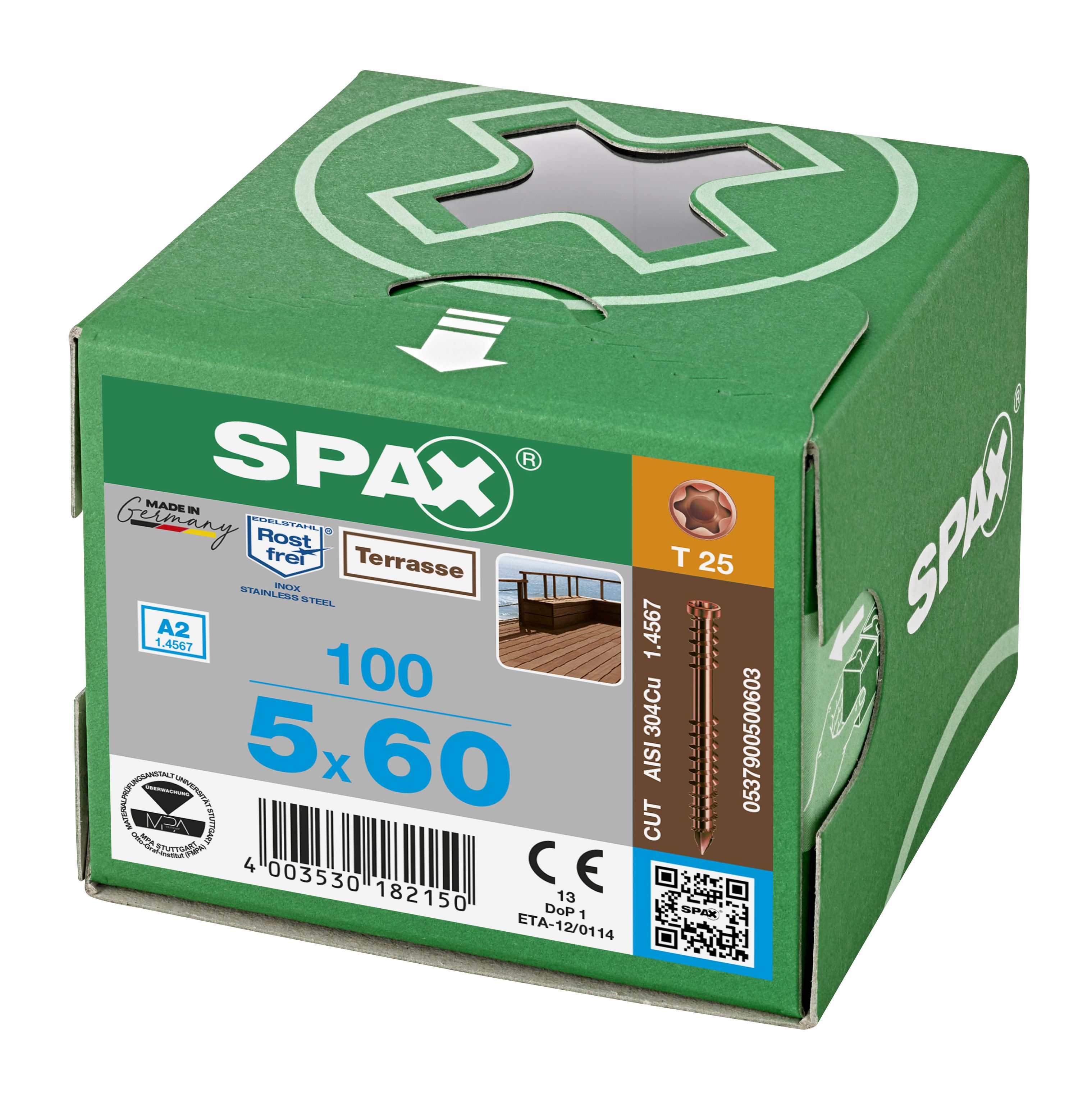 TERRAZA SPAX A2 CABEZA CILÍNDRICA T-STAR PLUS T25 ROSCA DE FIJACIÓN CUT ACABADO BRONCE 100 UD.