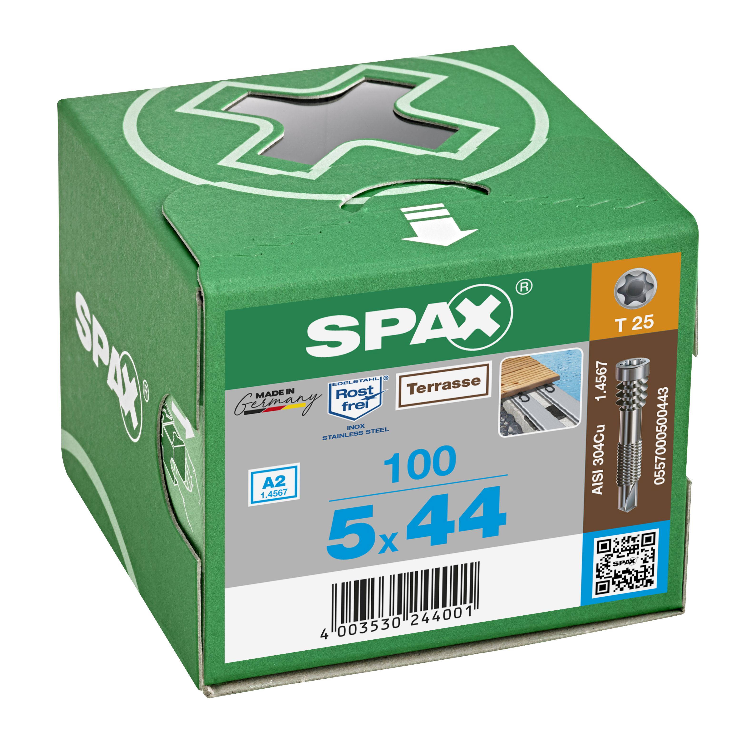 TERRAZA SPAX ALUMINIO A2 CABEZA CILÍNDRICA T-STAR PLUS T25 ROSCA DE FIJACIÓN PUNTA PERFORADORA 100 UD.