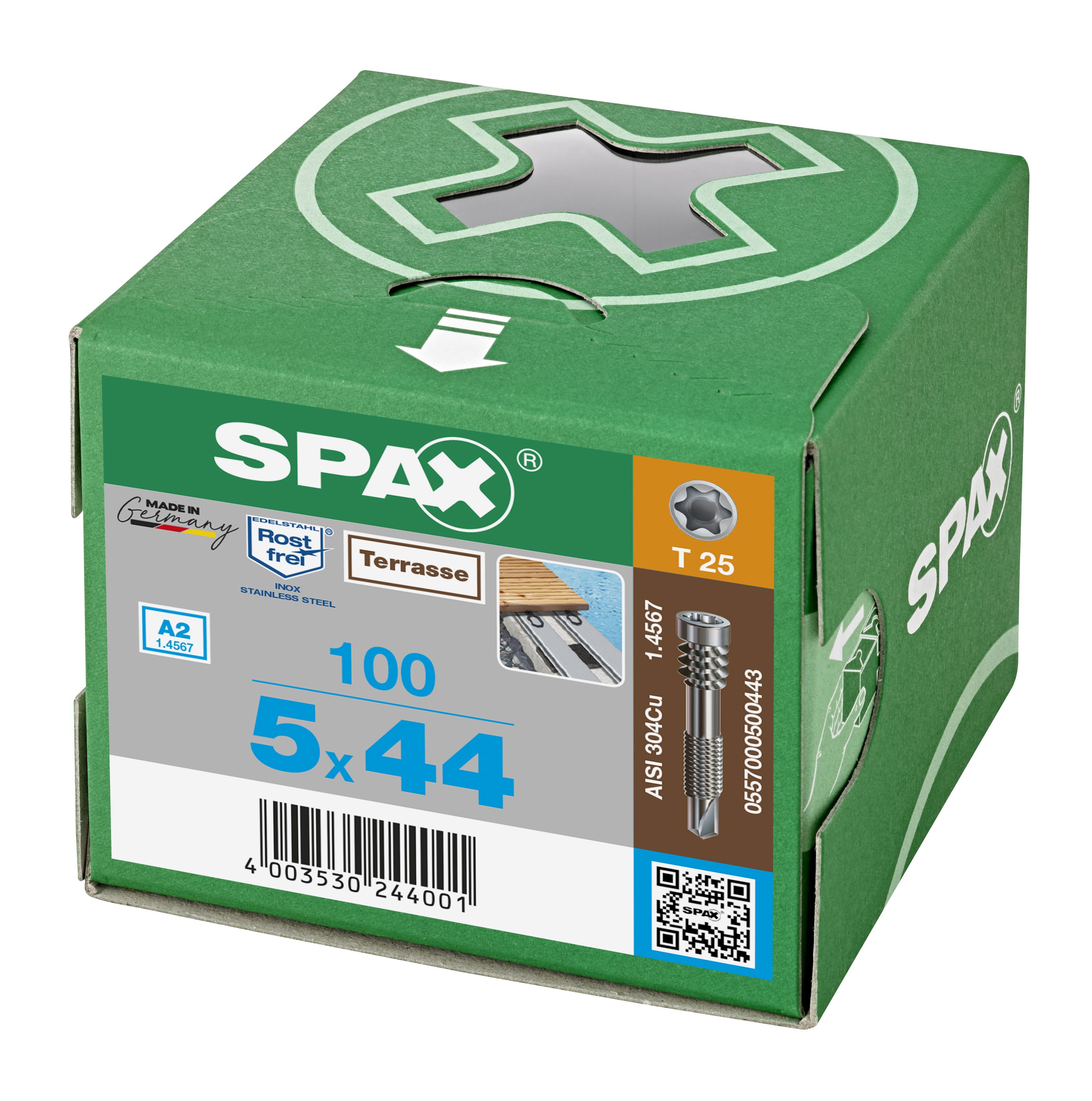 TERRAZA SPAX ALUMINIO A2 CABEZA CILÍNDRICA T-STAR PLUS T25 ROSCA DE FIJACIÓN PUNTA PERFORADORA 100 UD.