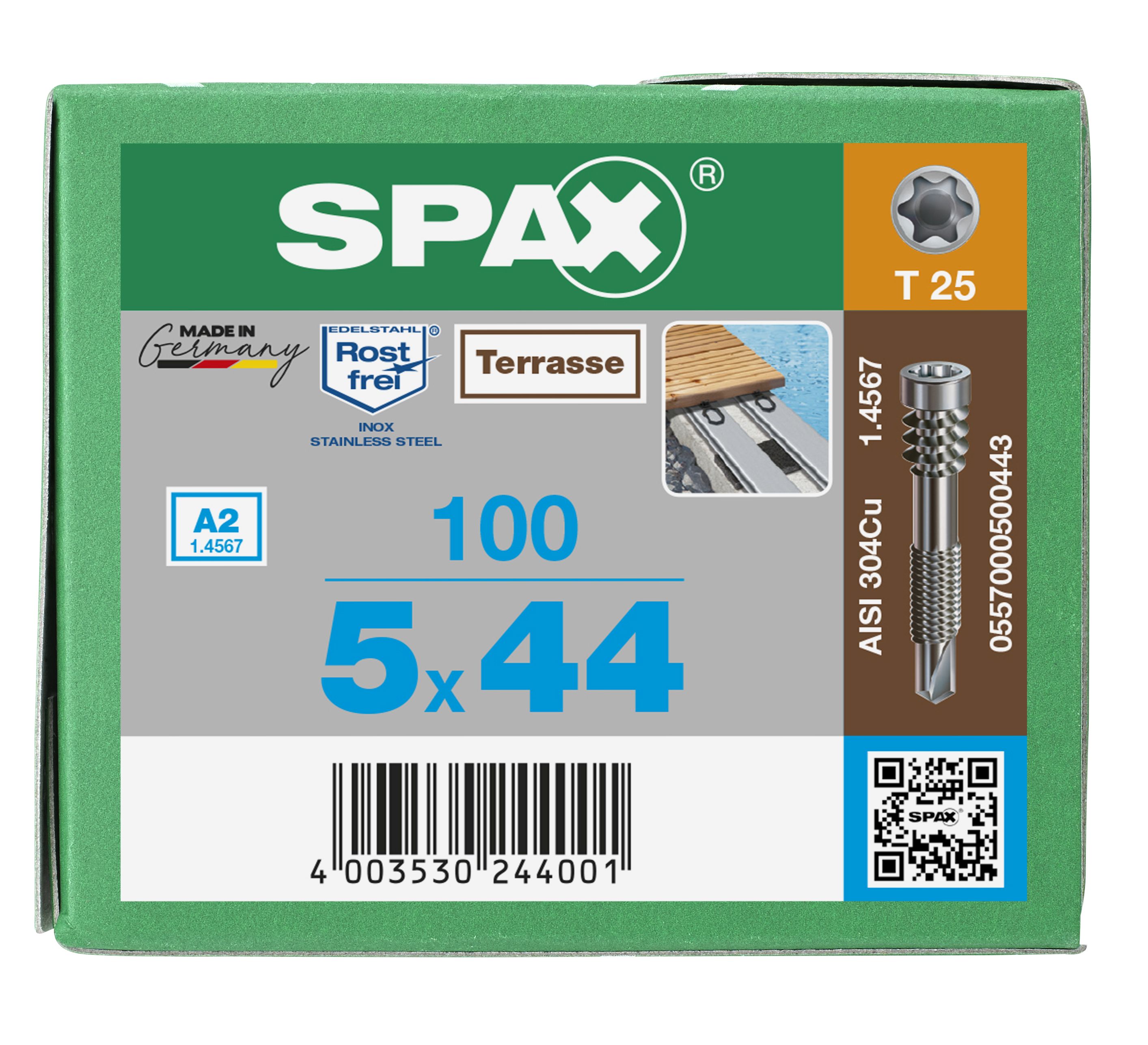 TERRAZA SPAX ALUMINIO A2 CABEZA CILÍNDRICA T-STAR PLUS T25 ROSCA DE FIJACIÓN PUNTA PERFORADORA 100 UD.