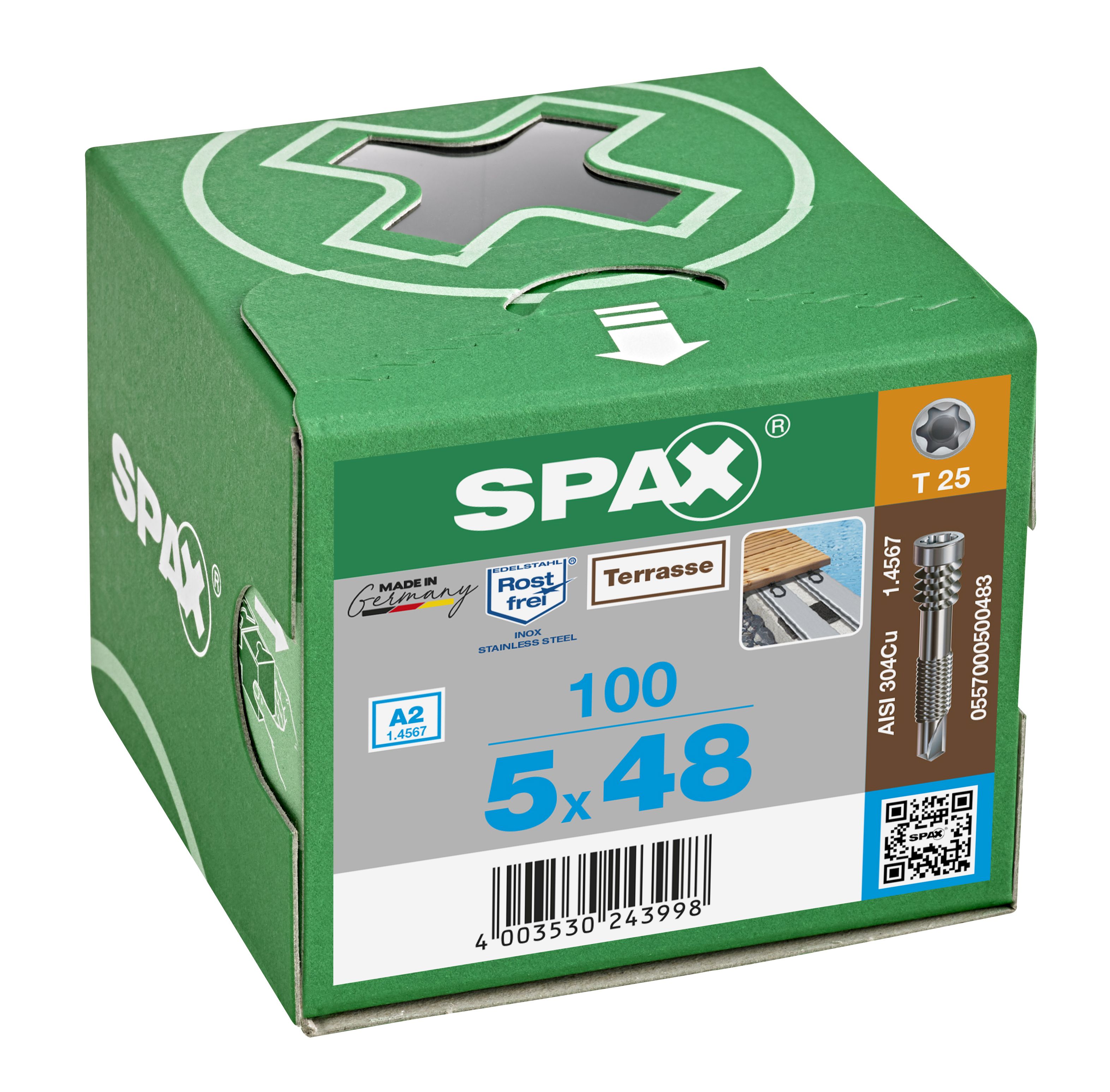 TERRAZA SPAX ALUMINIO A2 CABEZA CILÍNDRICA T-STAR PLUS T25 ROSCA DE FIJACIÓN PUNTA DE BROCA 100 UD.