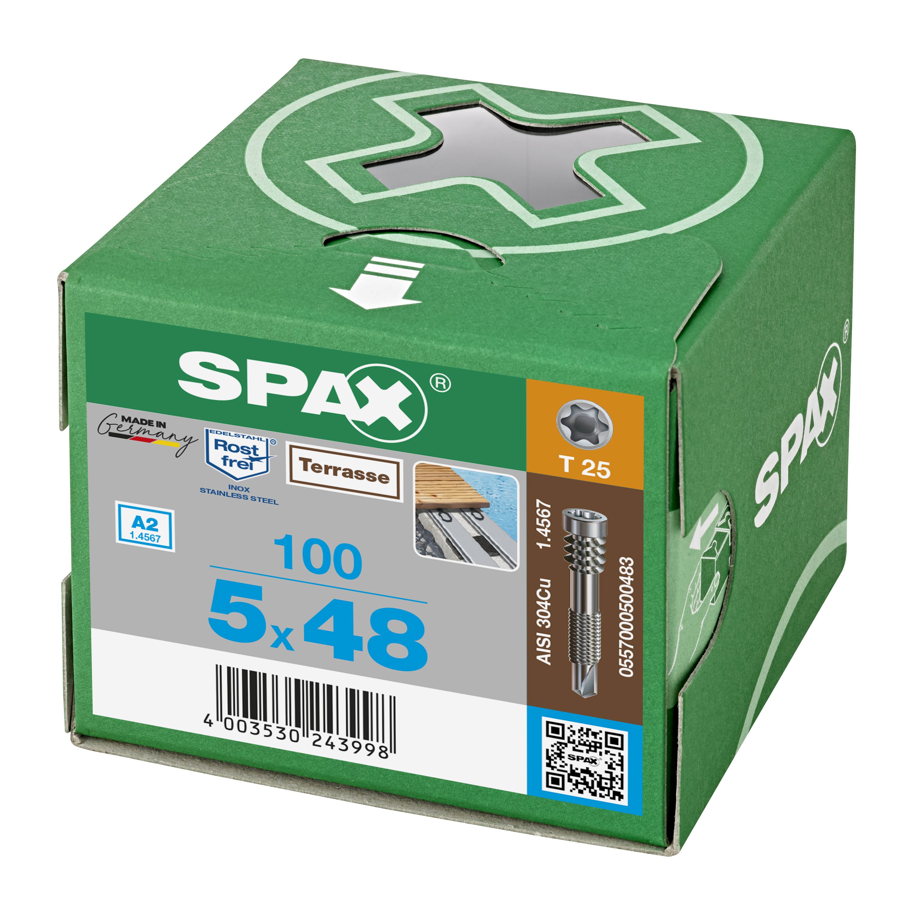 TERRAZA SPAX ALUMINIO A2 CABEZA CILÍNDRICA T-STAR PLUS T25 ROSCA DE FIJACIÓN PUNTA DE BROCA 100 UD.