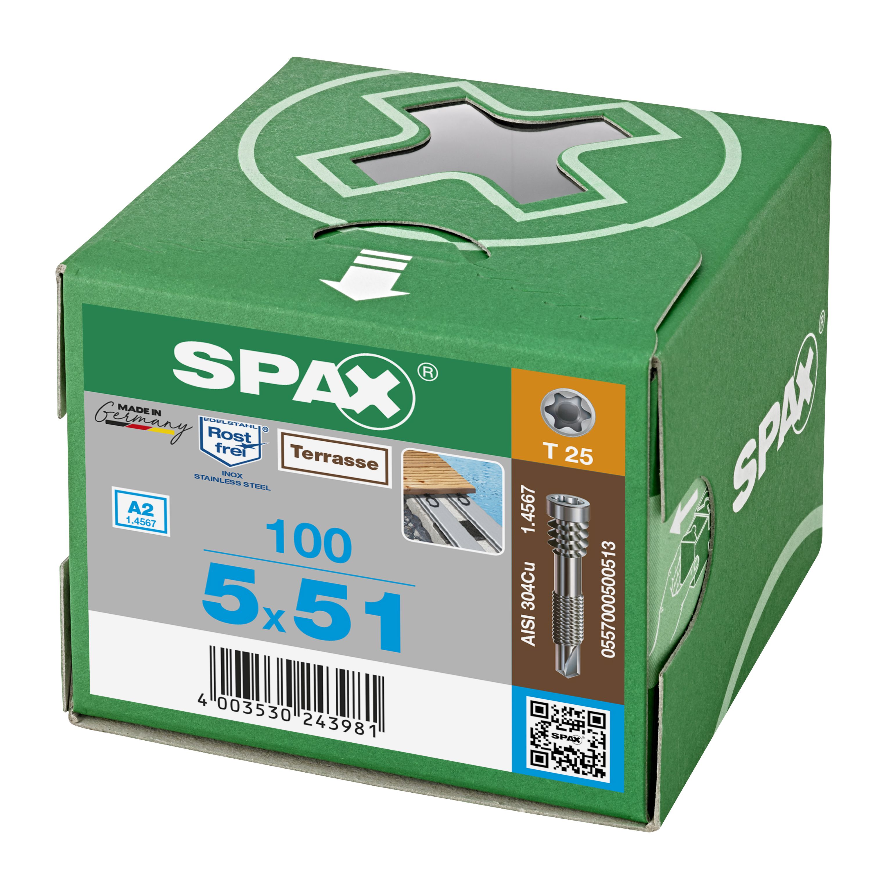 TERRAZA SPAX ALUMINIO A2 CABEZA CILÍNDRICA T-STAR PLUS T25 ROSCA DE FIJACIÓN PUNTA PERFORADORA