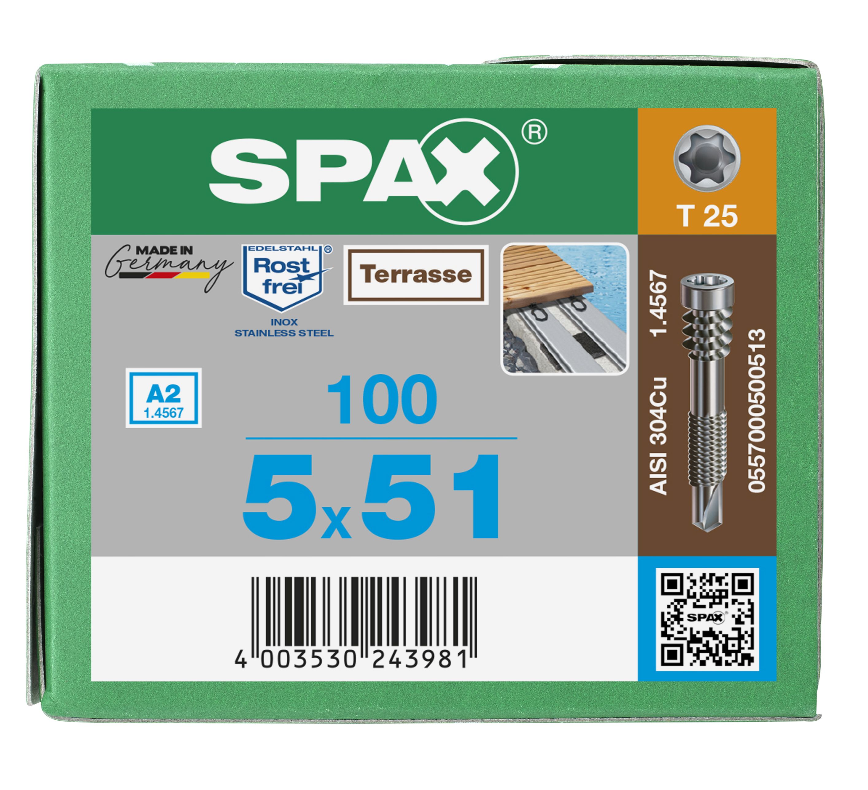 TERRAZA SPAX ALUMINIO A2 CABEZA CILÍNDRICA T-STAR PLUS T25 ROSCA DE FIJACIÓN PUNTA PERFORADORA