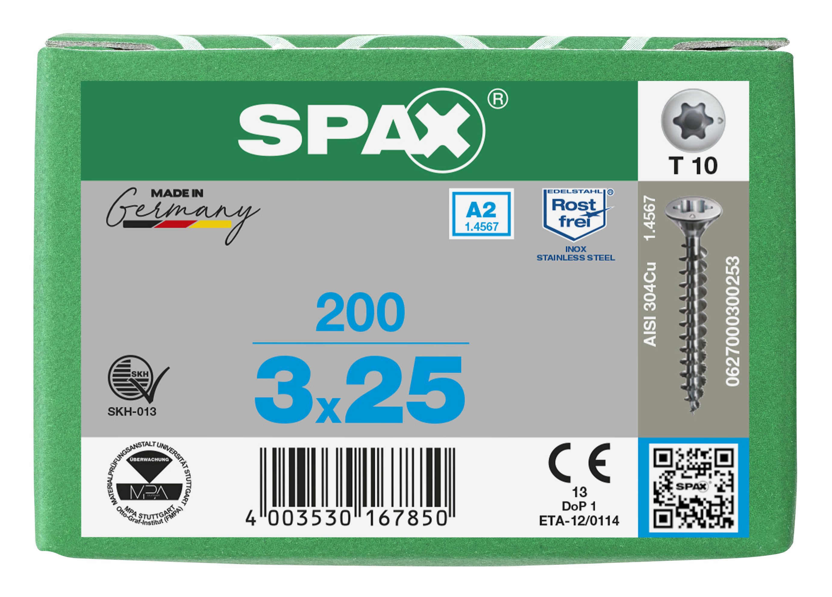 CABEZA MÚLTIPLE GOTA DE SEBO SPAX-S A2 NERVIOS DE FRENADO T-STAR PLUS T10 ROSCA COMPLETA 200 UD.