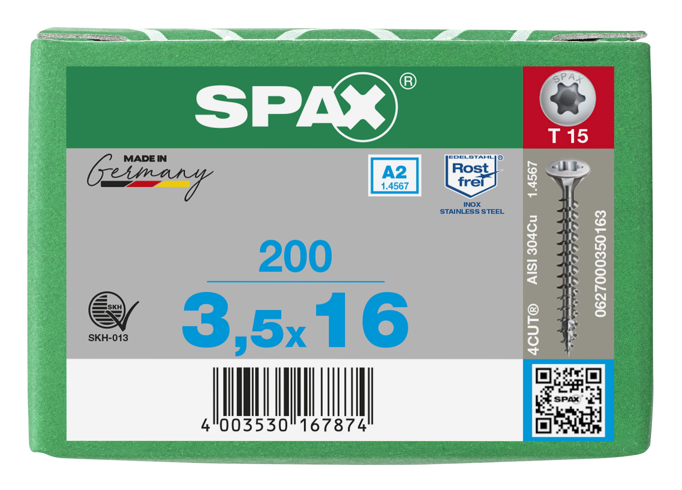 CABEZA MÚLTIPLE GOTA DE SEBO SPAX A2 T-STAR PLUS T15 ROSCA COMPLETA 200 UD.
