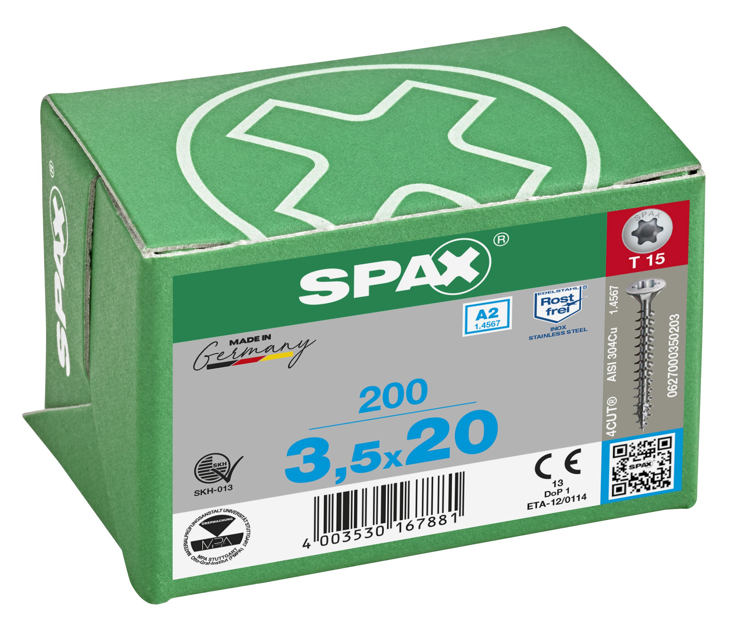 CABEZA MÚLTIPLE GOTA DE SEBO SPAX A2 T-STAR PLUS T15 ROSCA COMPLETA 200 UD.