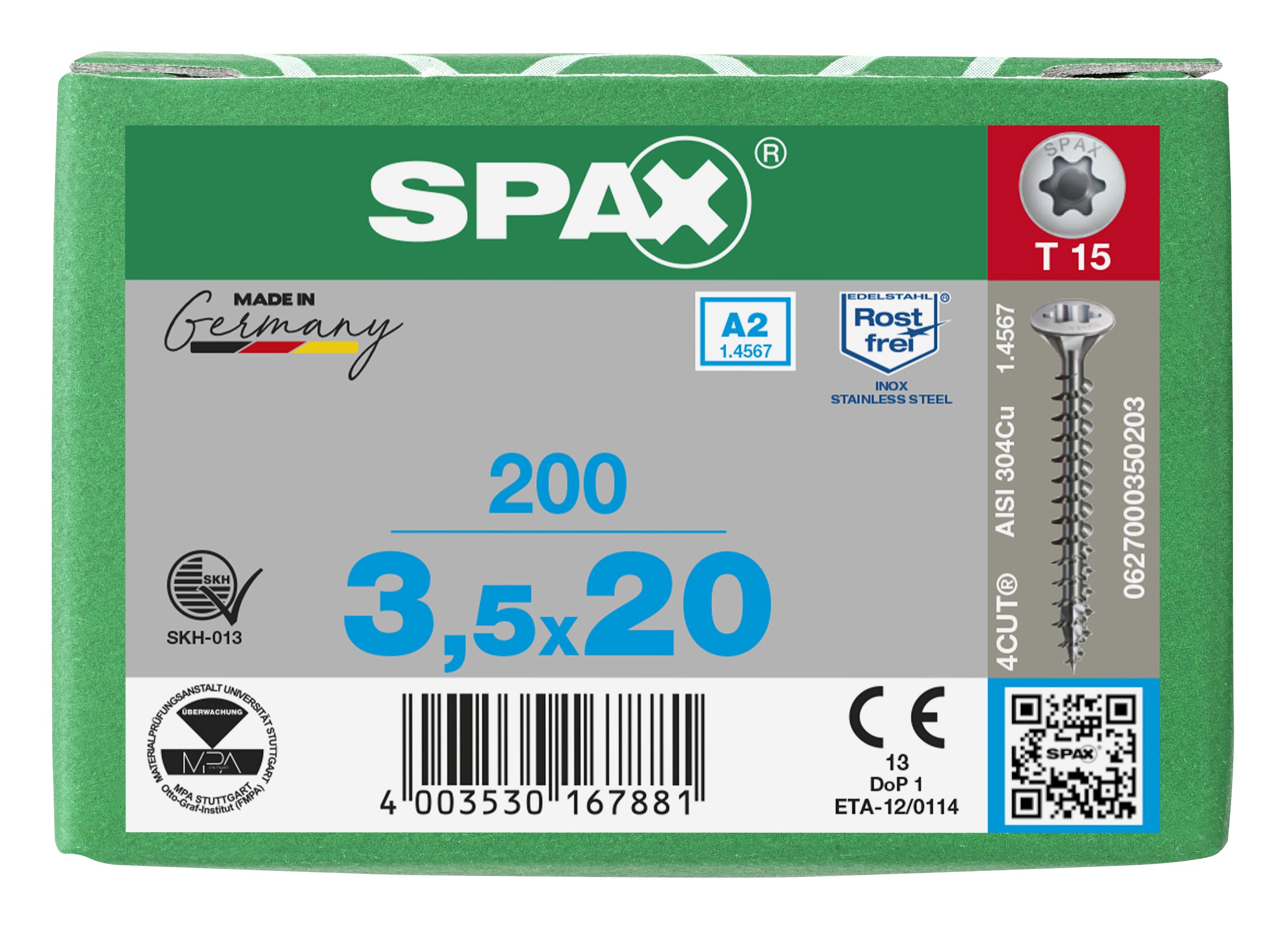 CABEZA MÚLTIPLE GOTA DE SEBO SPAX A2 T-STAR PLUS T15 ROSCA COMPLETA 200 UD.
