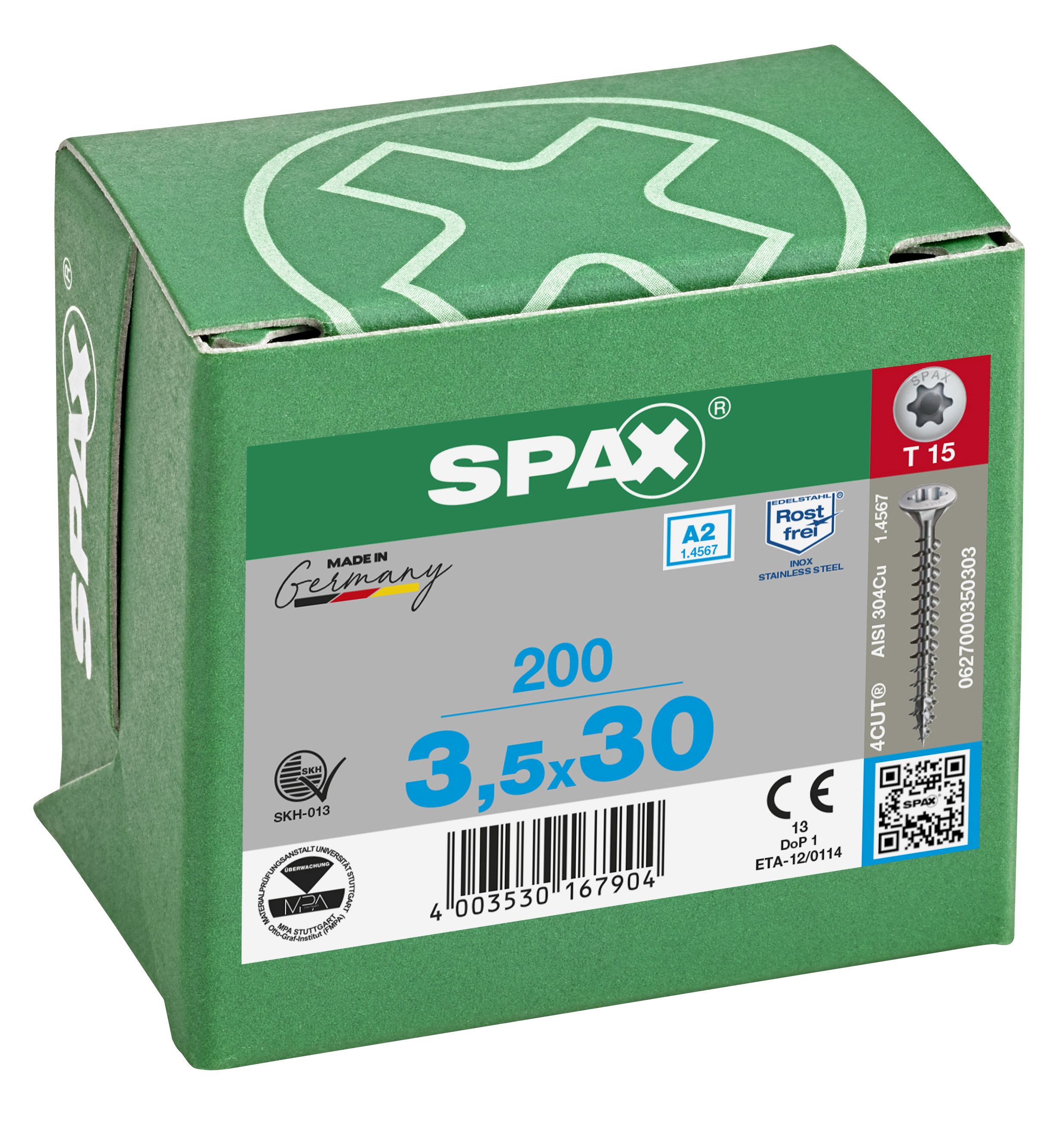 CABEZA MÚLTIPLE GOTA DE SEBO SPAX A2 T-STAR PLUS T15 ROSCA COMPLETA 200 UD.